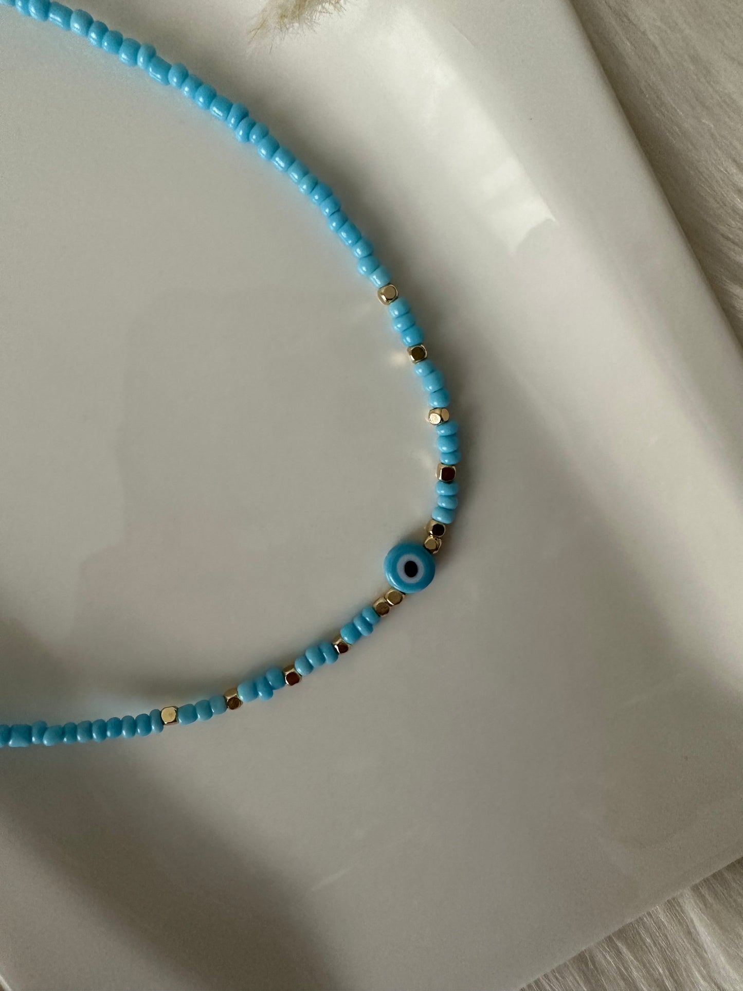 Perlenkette chocker blau mit Nazar - 10113