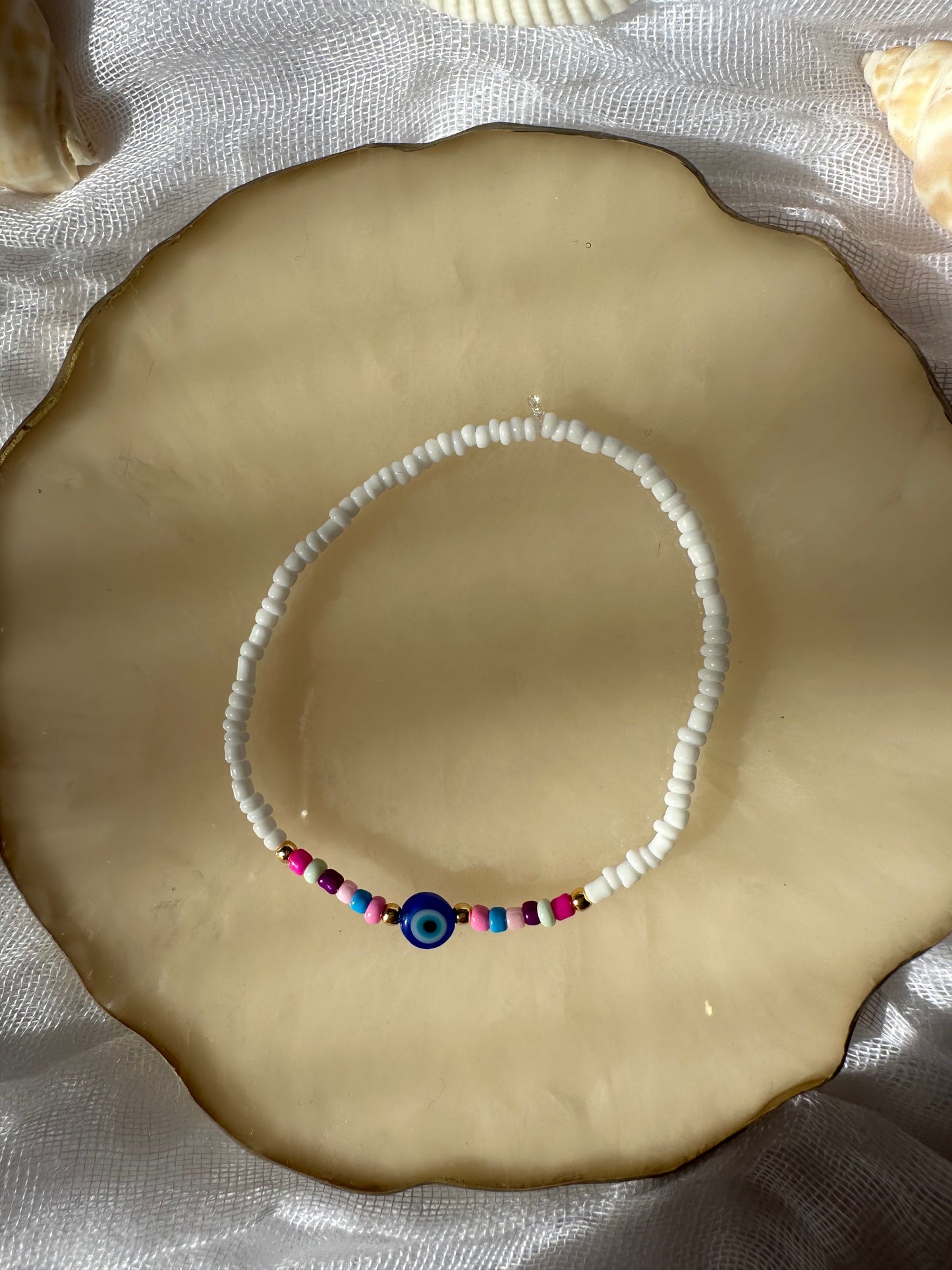 Buntes Perlenarmband mit blauem Nazar - 10441