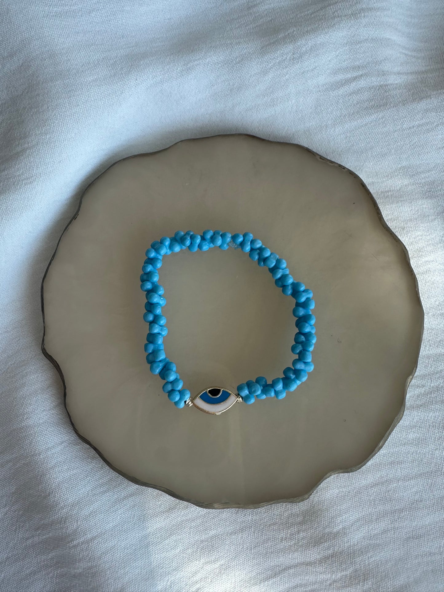 Perlenarmband mit Blauen Perlen und Evil eye Anhänger - 10261