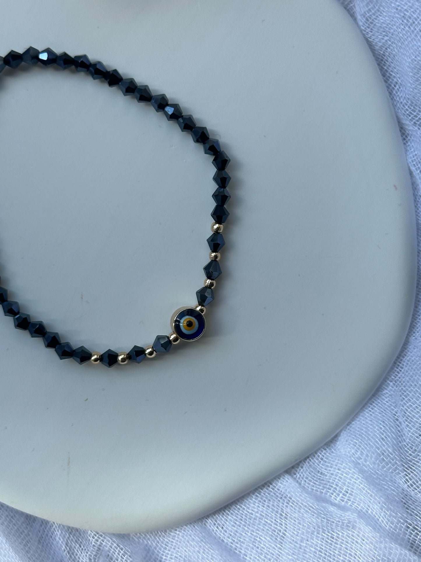 Perlenarmband mit Blauen Kristallperlen + Nazar / Evil eye Anhänger - 10680