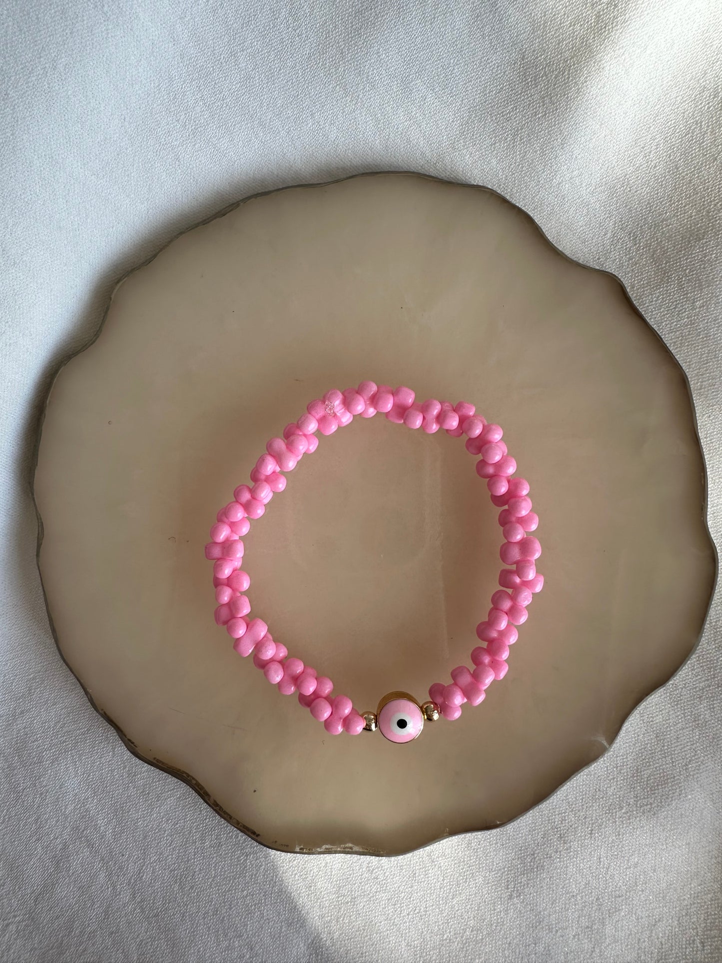 Perlenarmband mit Pinken Perlen und Evil eye Anhänger - 10329