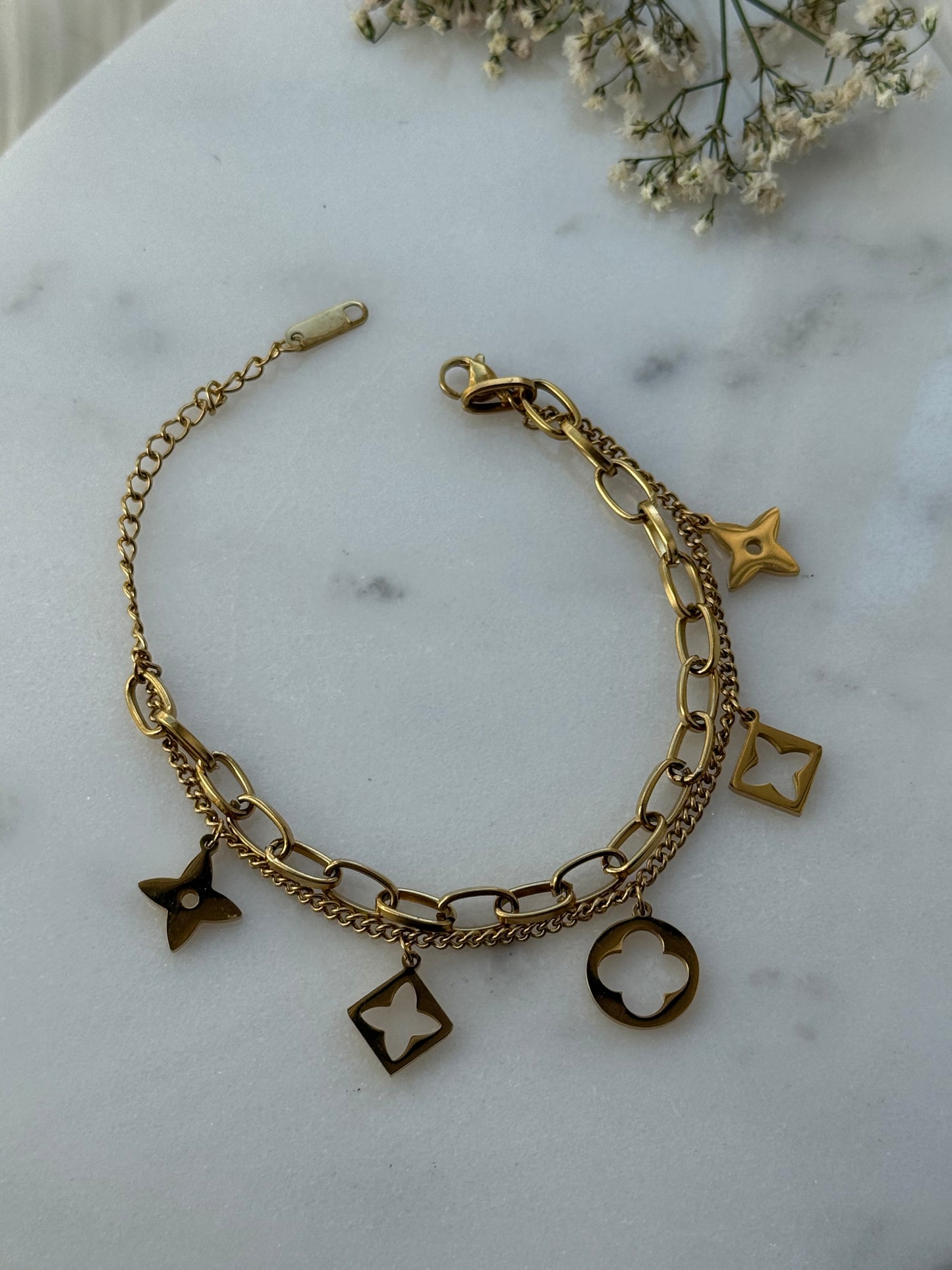 Goldenes Edelstahl Armband Clover - 11104