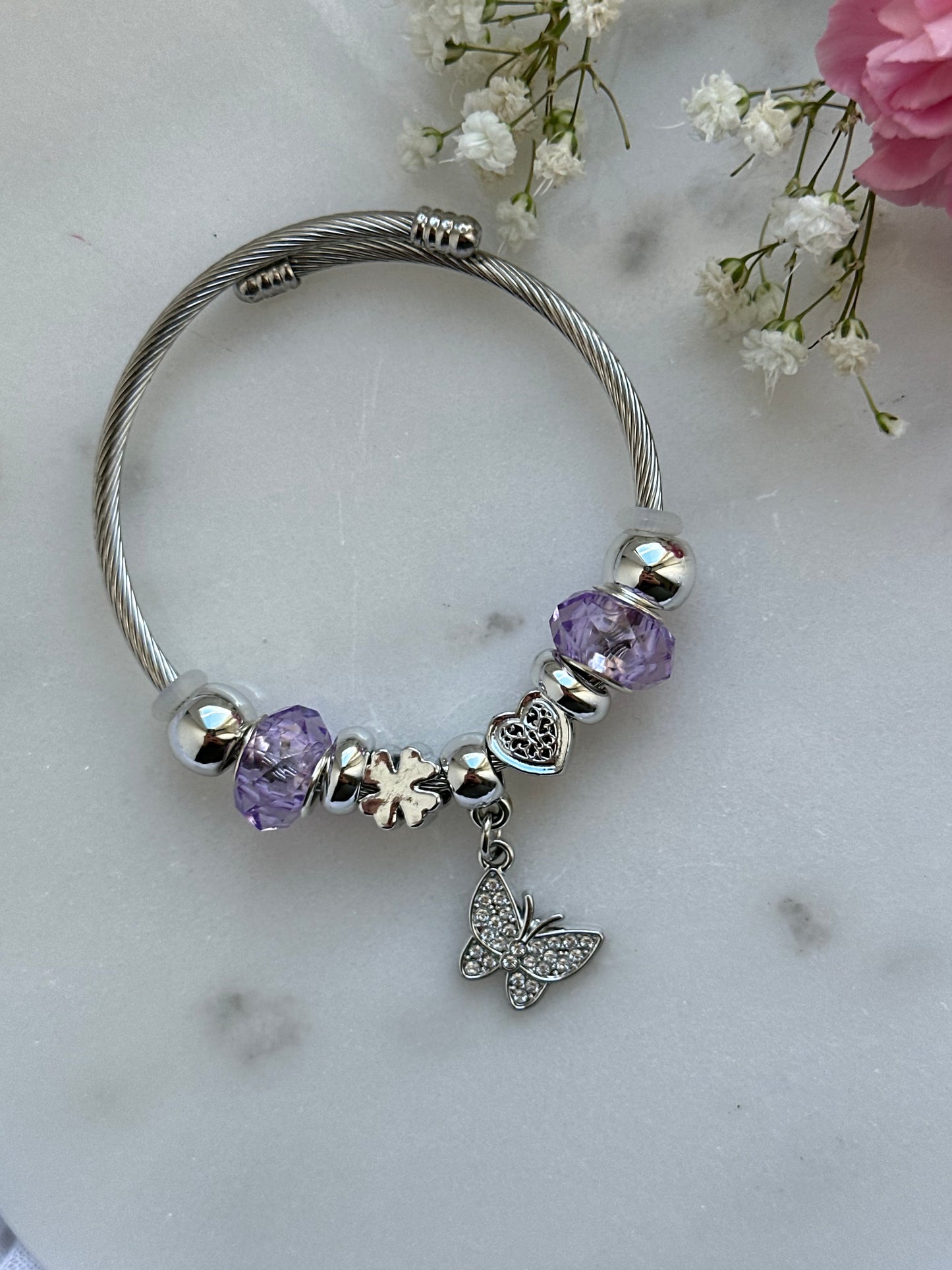 Charms Armband mit Silbernen Charms - Lila - 10616