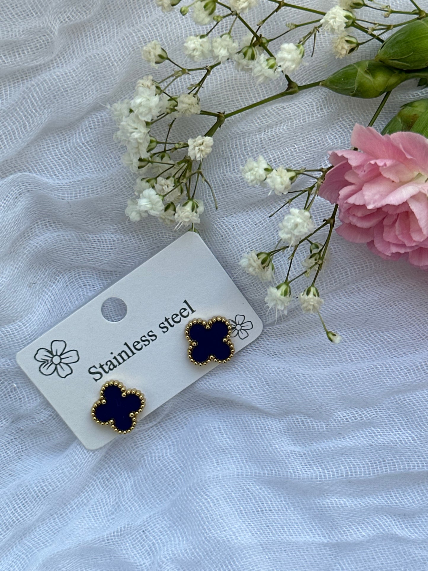 Goldene Clover Ohrringe Dunkelblau - 10627