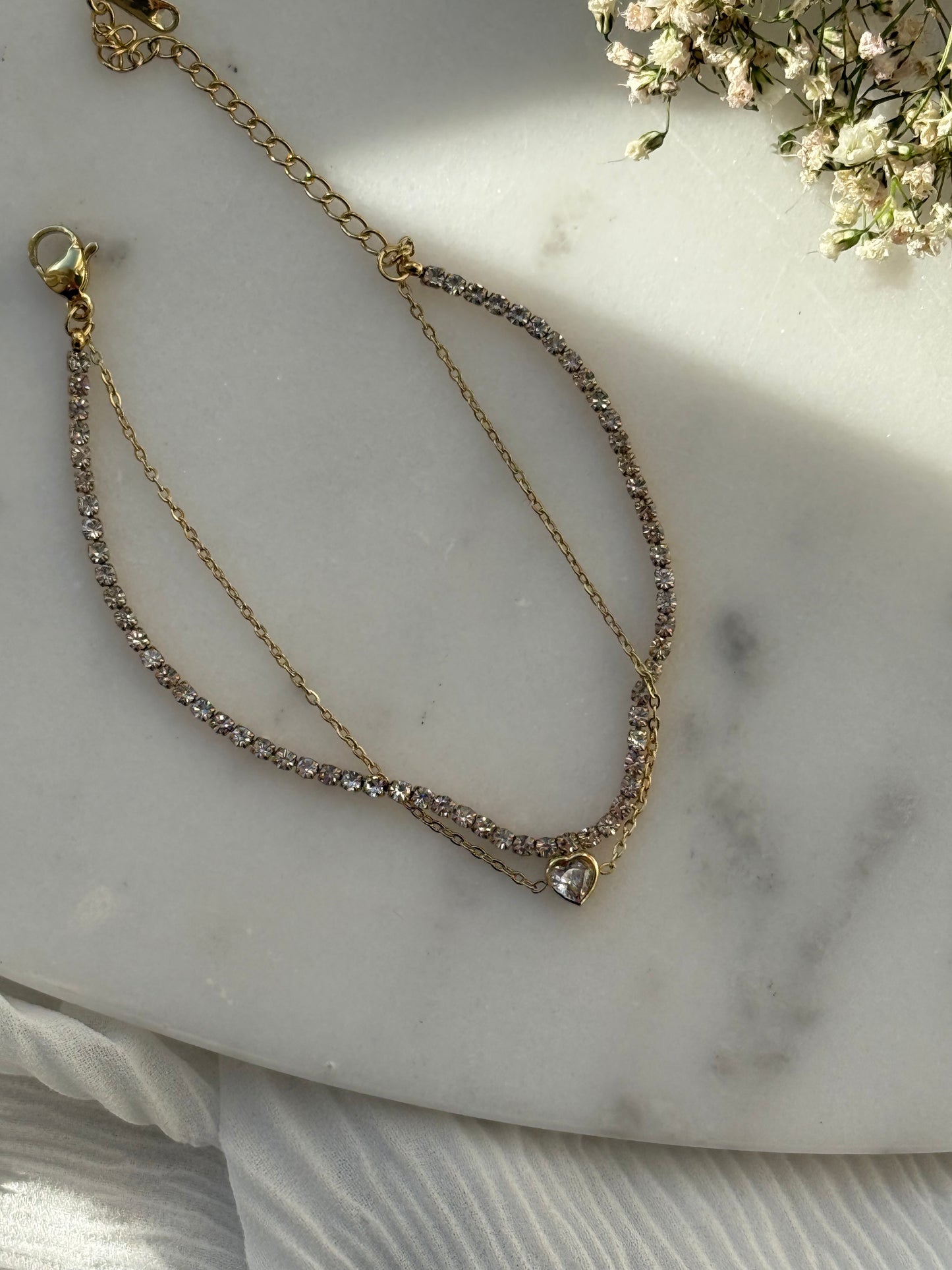 Doppel Armband Edelstahl Zirkonia Heart - 11084