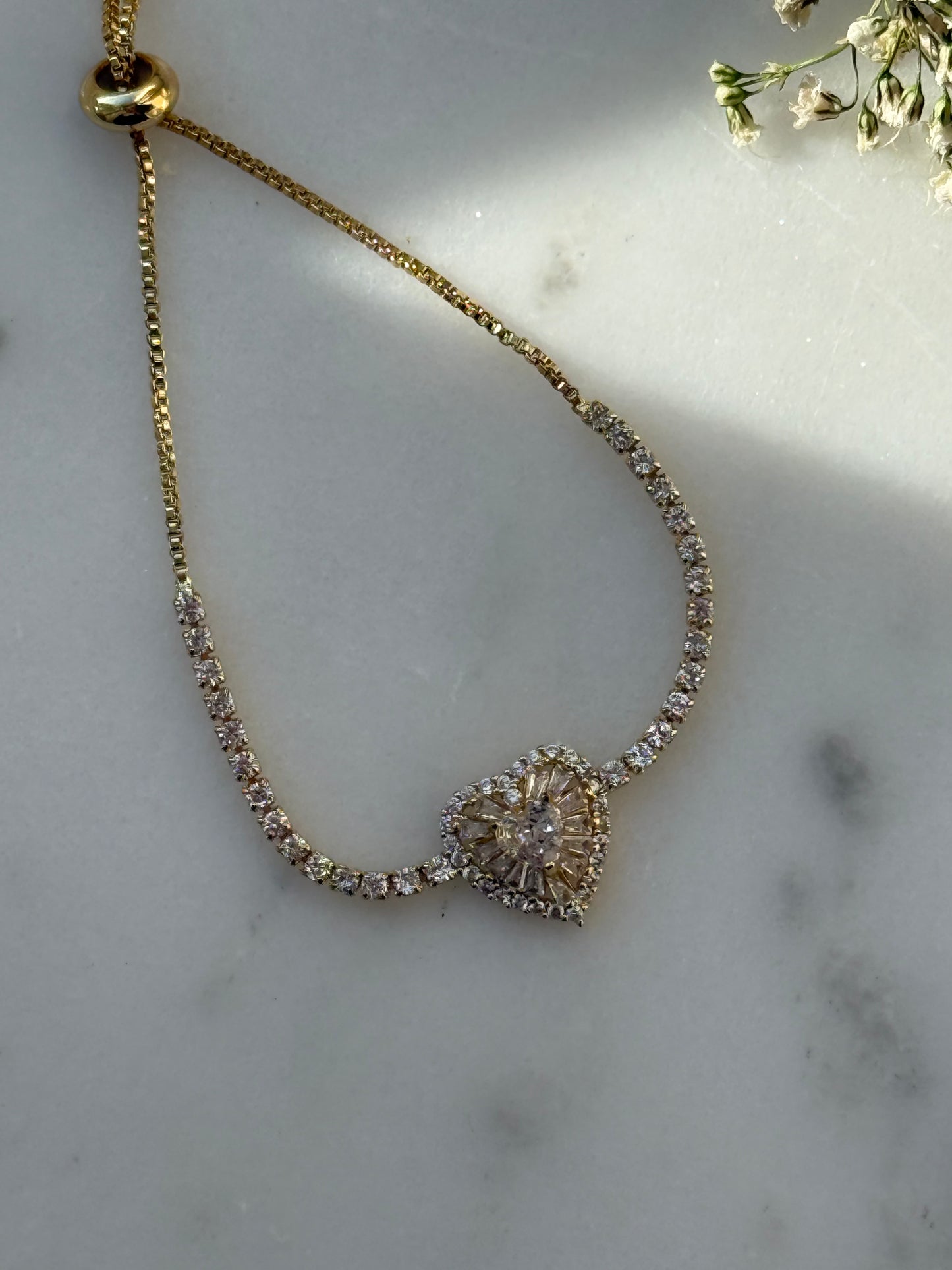 Edelstahl verstellbares Zirkonia Armband Heart - 11081