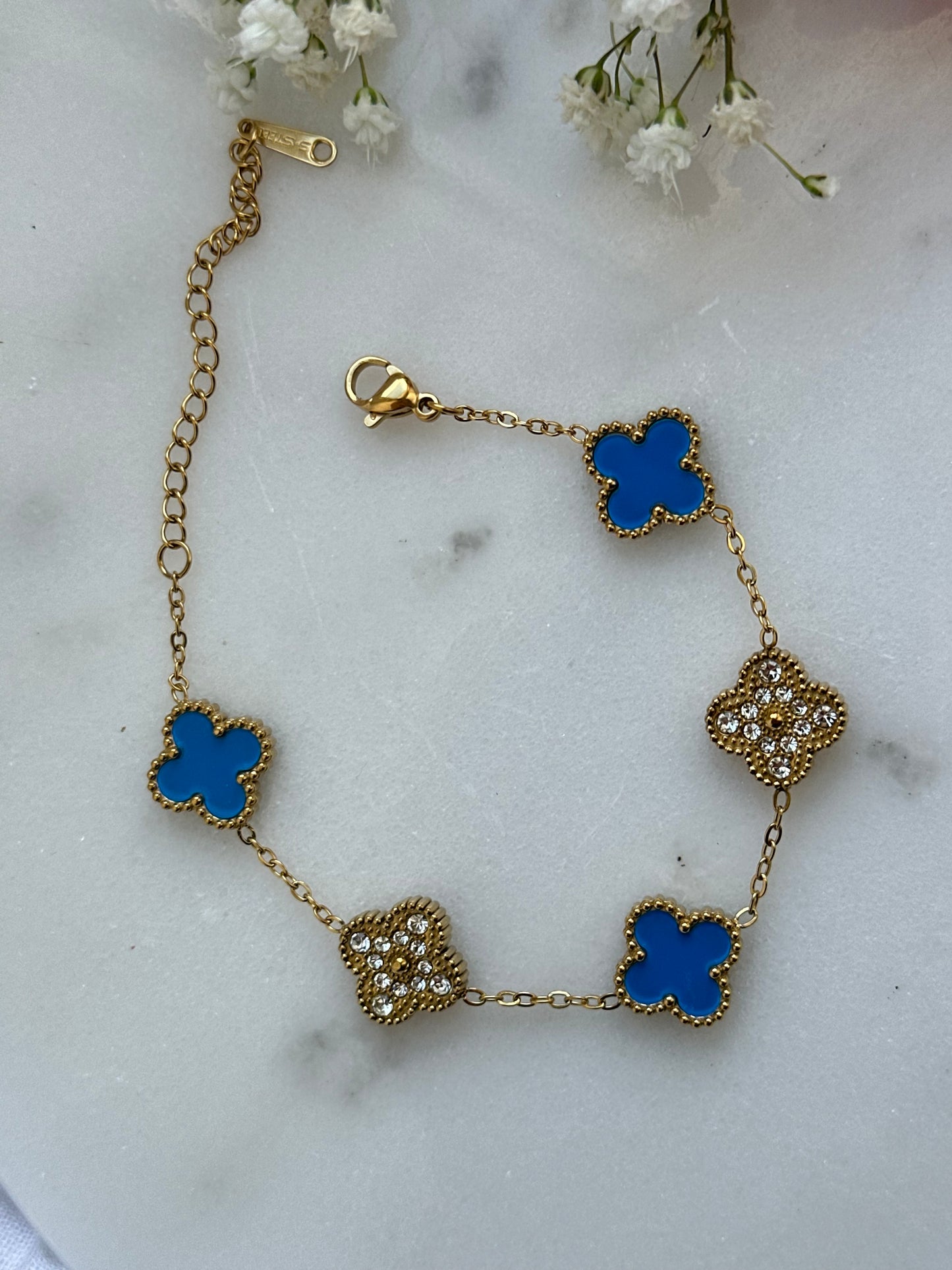 Blaues - Goldenes Clover Armband - 10620