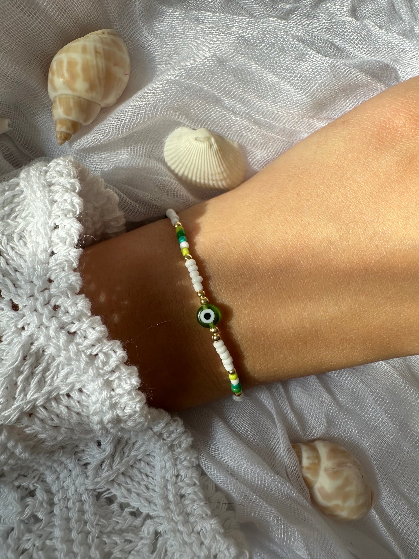 Buntes Grünes Nazar Perlenarmband - 10372