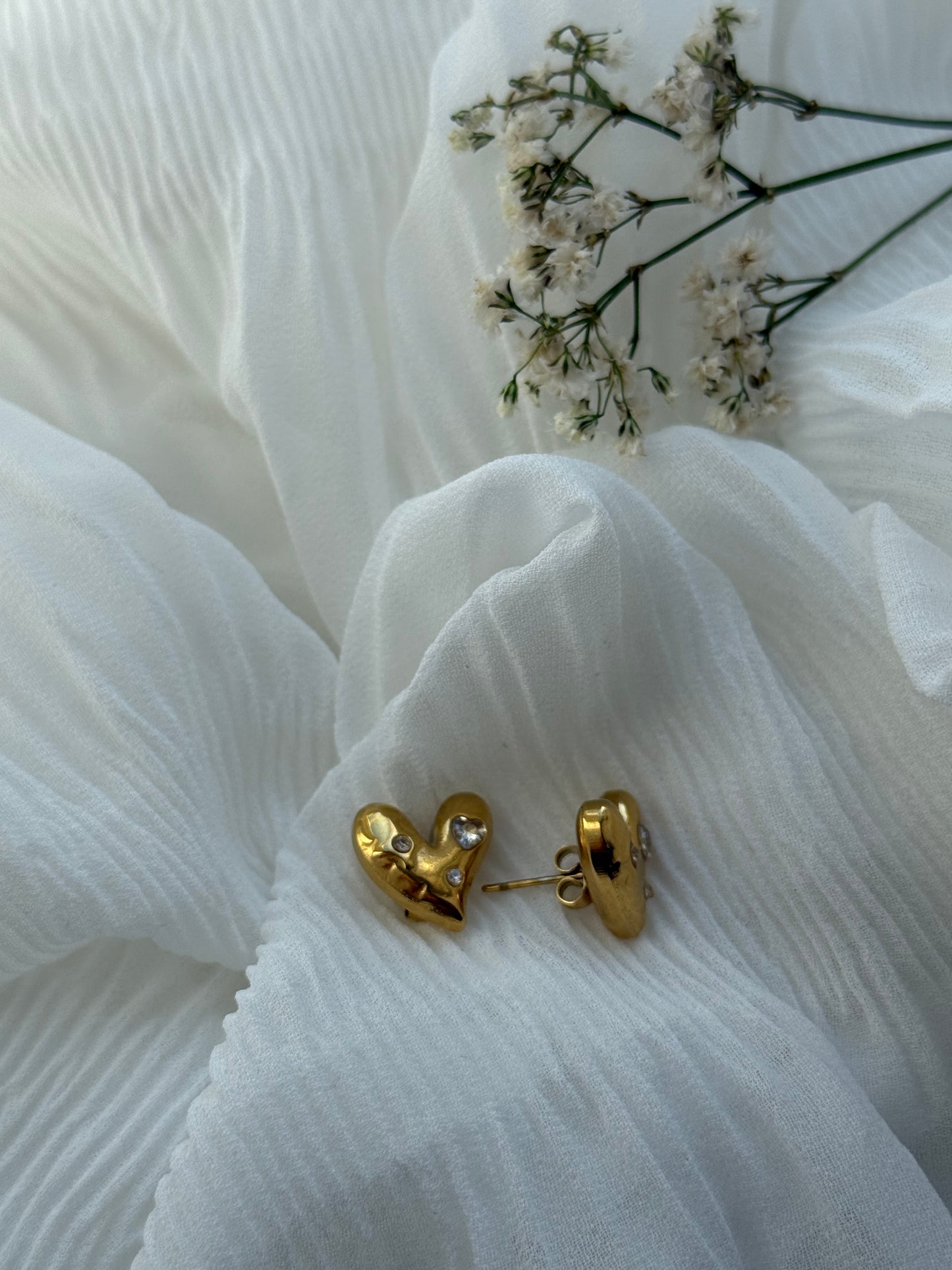 Goldene Heart Stecker Ohrringe Edelstahl - 11110