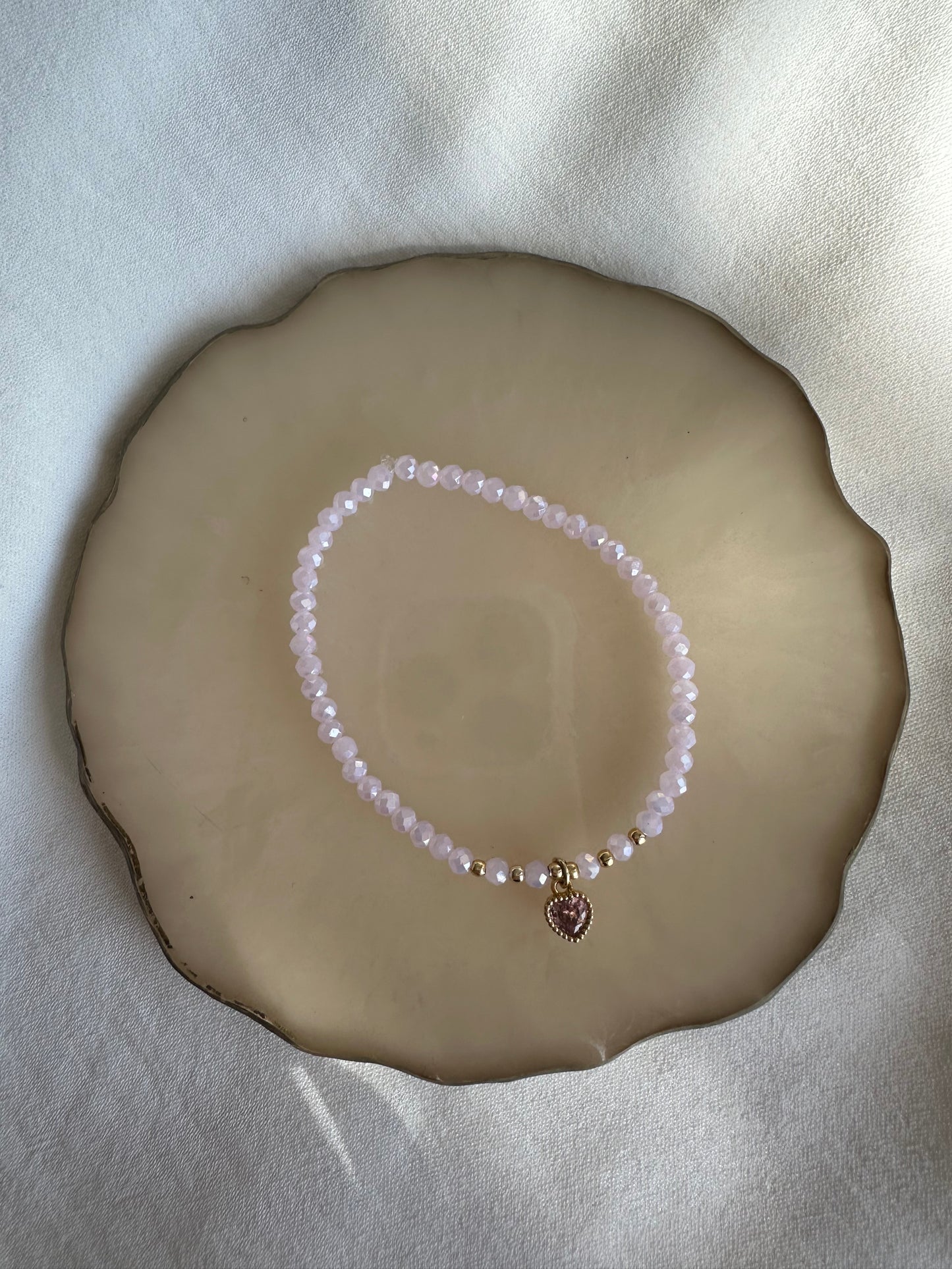 Perlenarmband mit Rosa Kristallperlen und Herz Anhänger - 10327