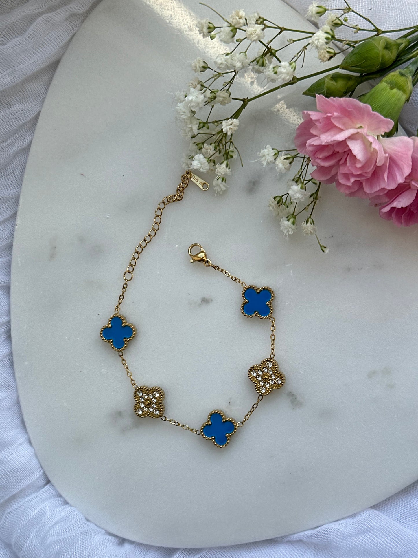 Blaues - Goldenes Clover Armband - 10620