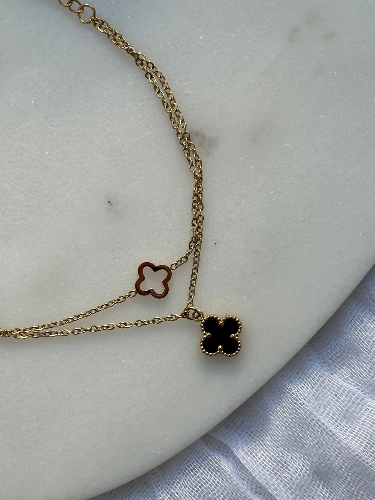 Fußkette mit Kleeblättern Schwarz - 10651
