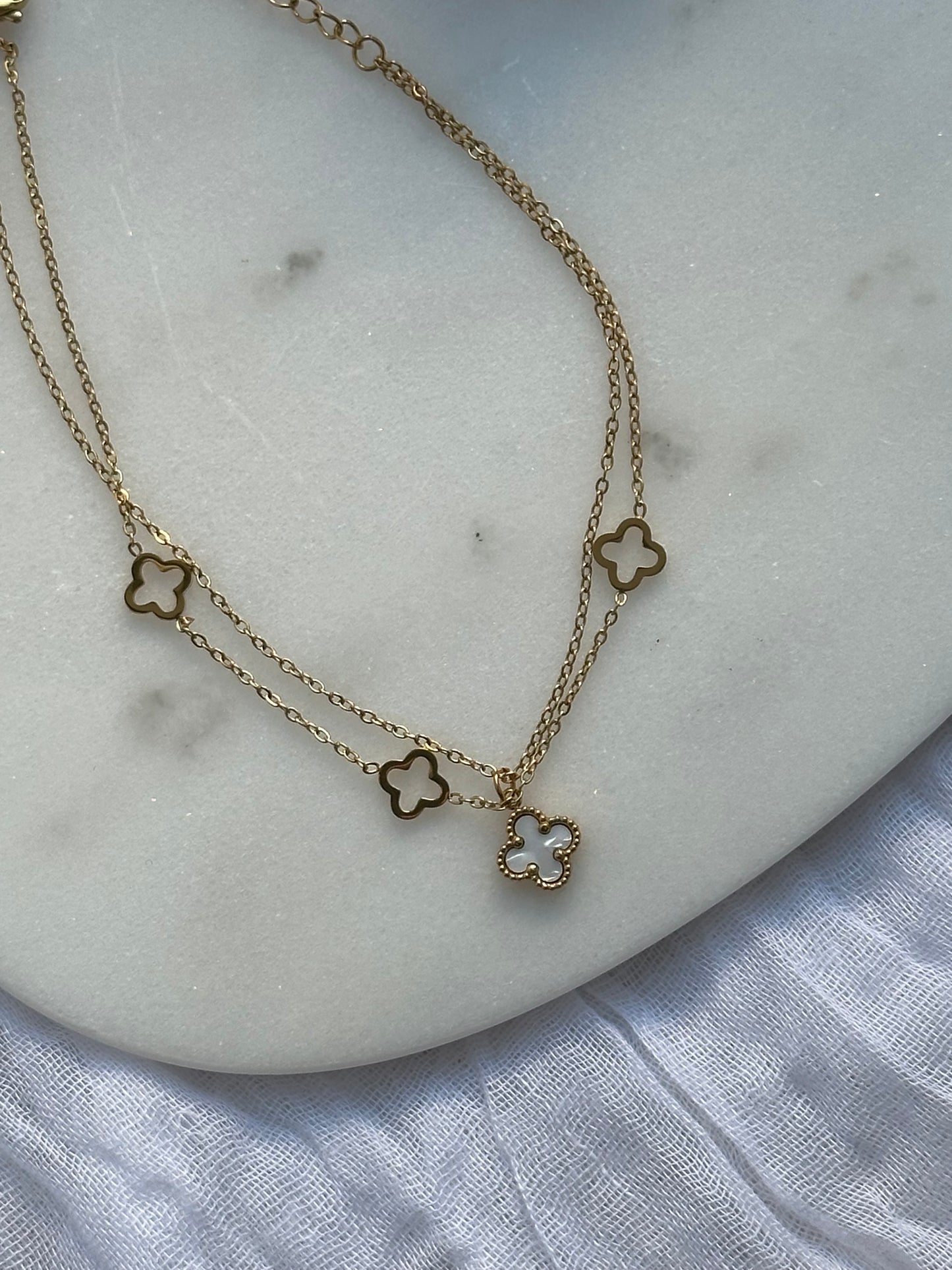 Fußkette mit Kleeblättern Weiß - 10652