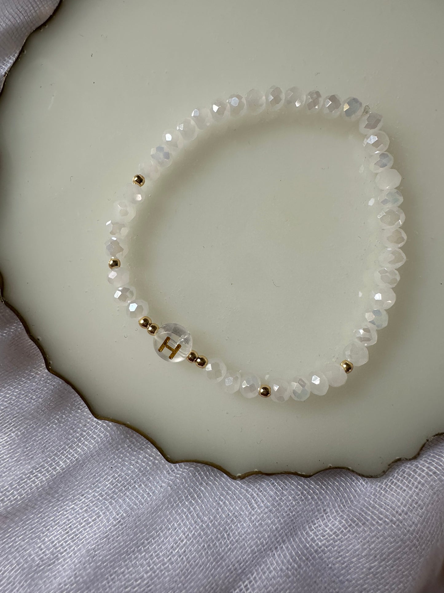 Perlenarmband personalisiert mit Weißen Kristallperlen - 10488