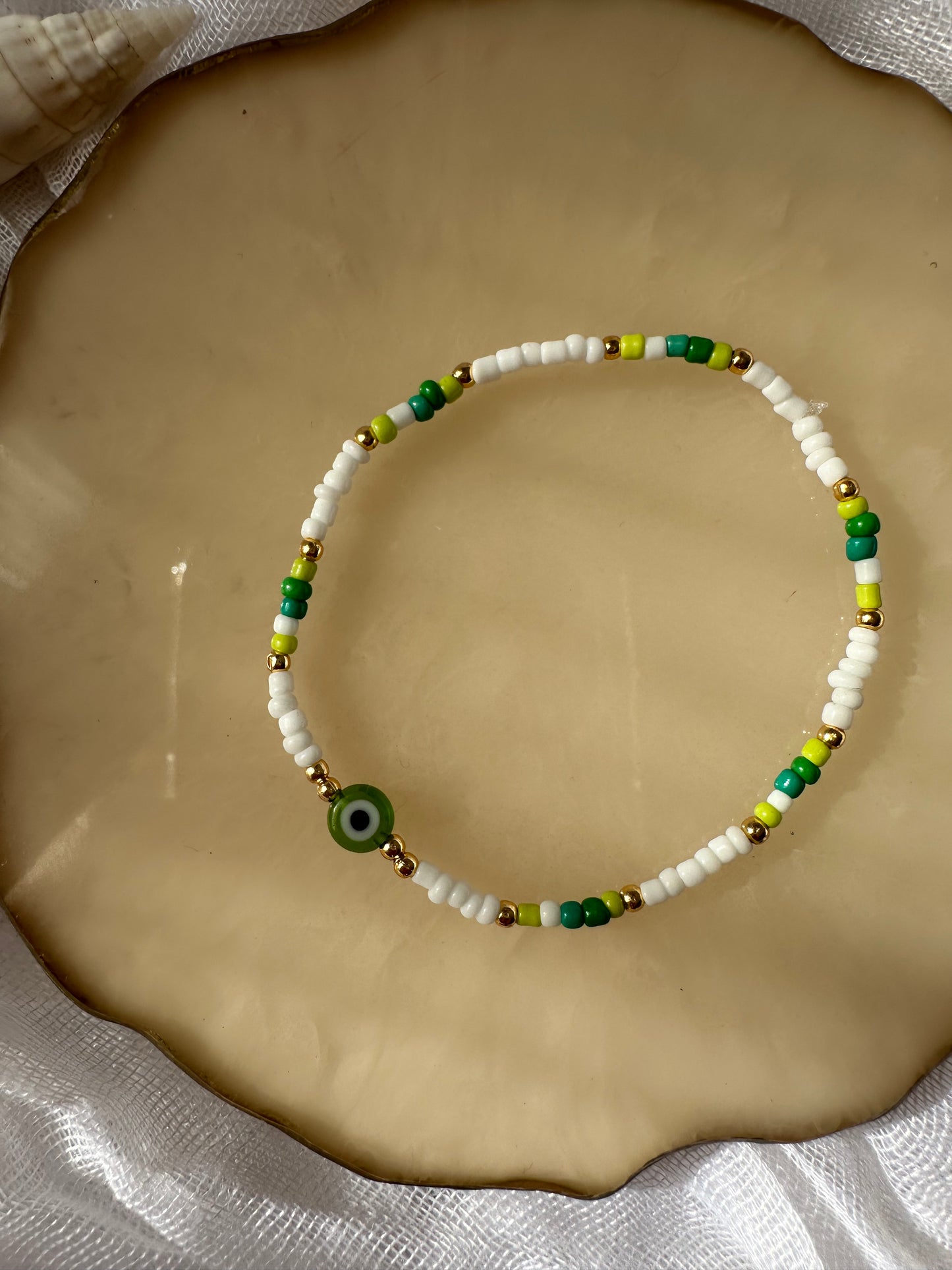 Buntes Grünes Nazar Perlenarmband - 10372