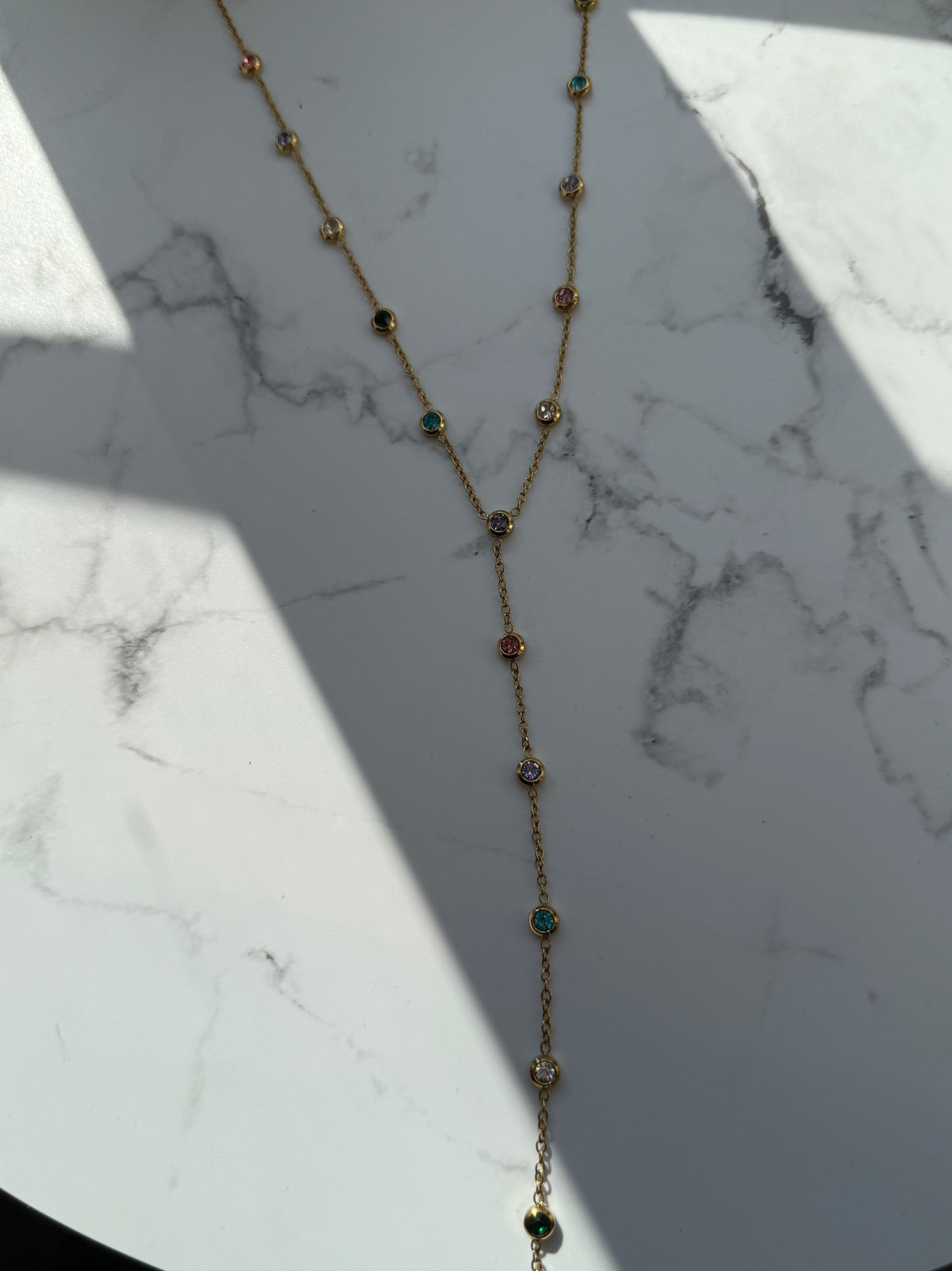 Lange Halskette Edelstahl mit Steinen - 10943