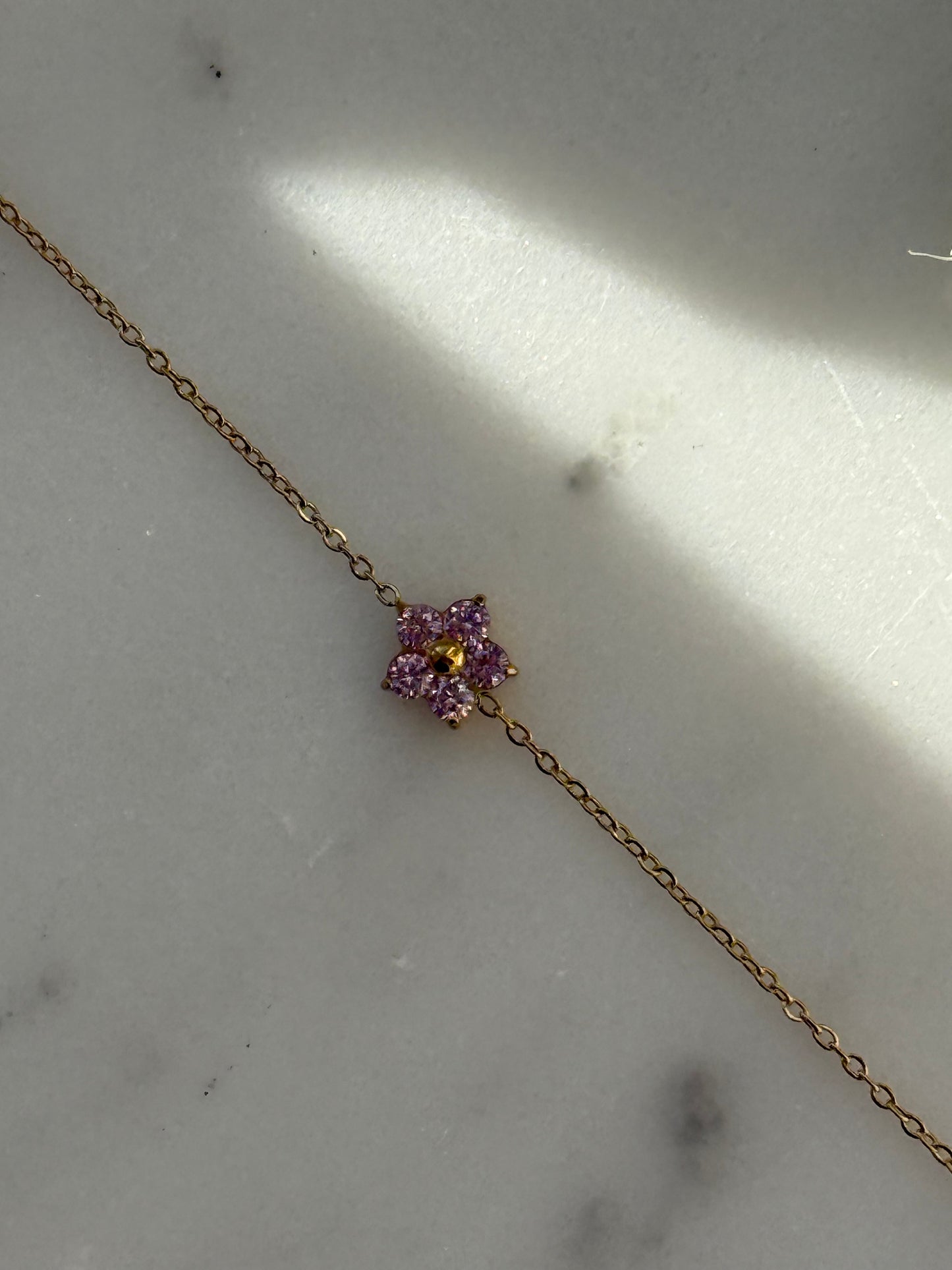 Edelstahl Goldenes Armband mit einer Rosa Blume - 11061