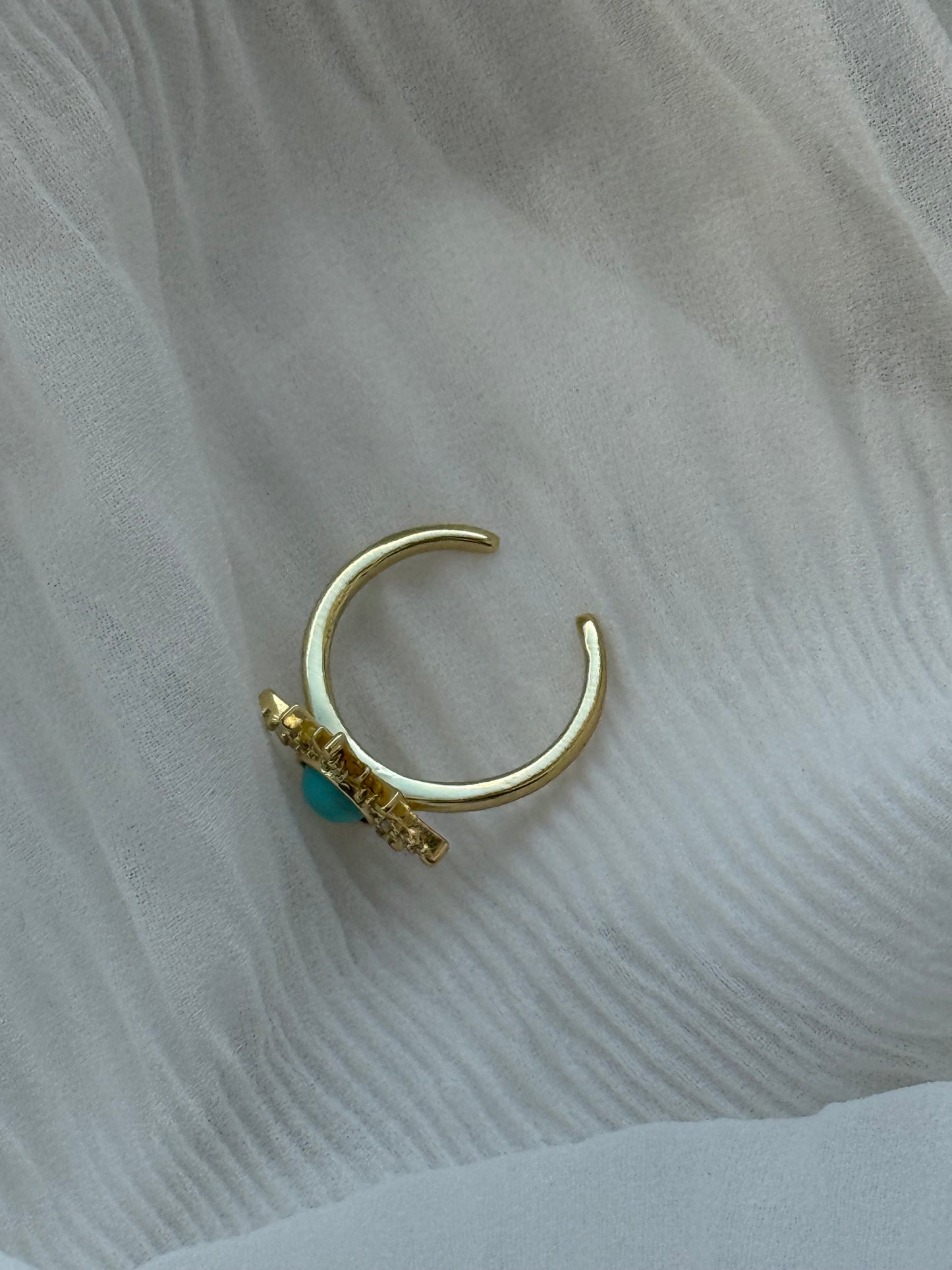 Edelstahl Ring mit Stern und Türkisen Stein - 11123