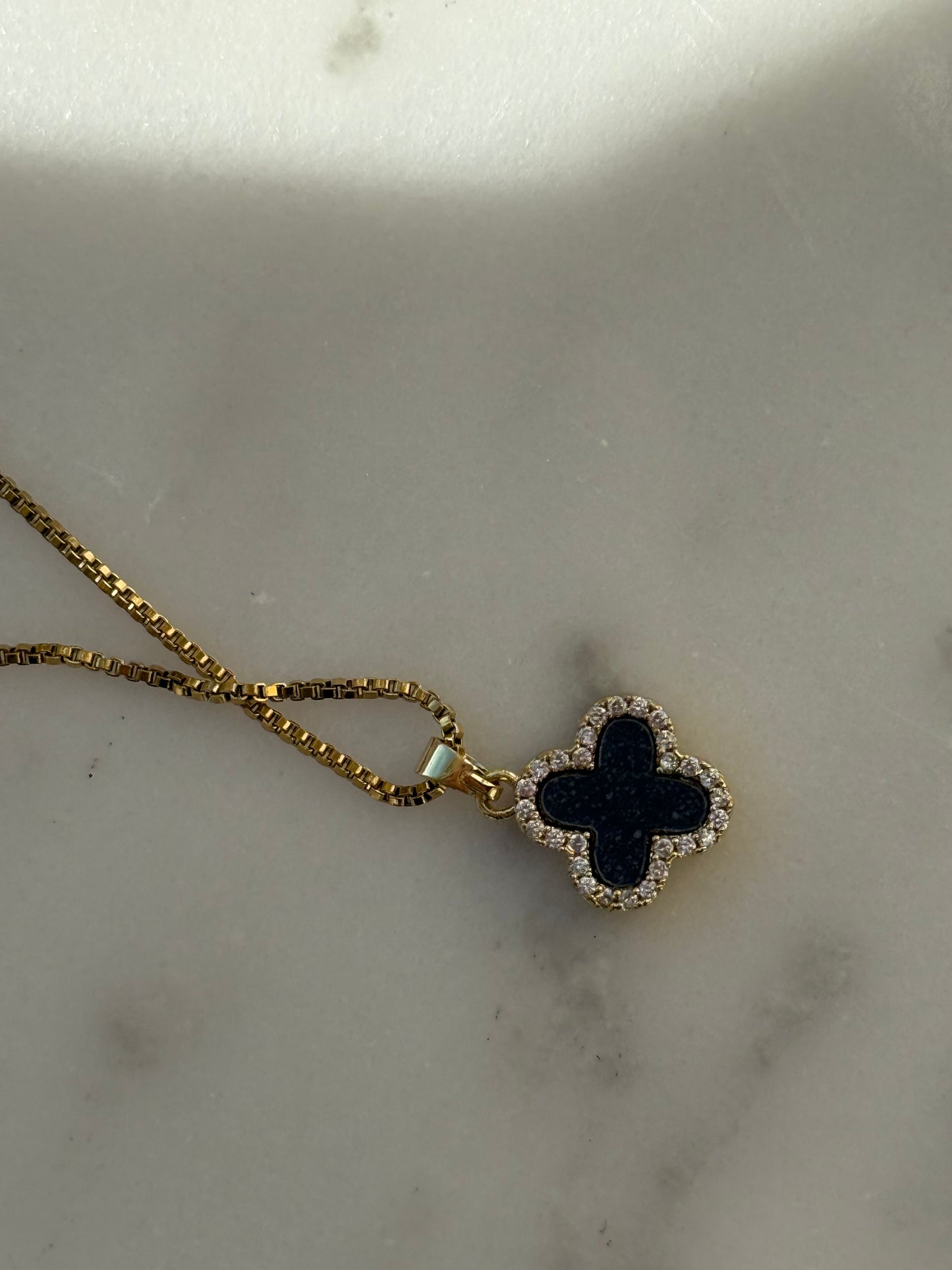 Halskette Edelstahl Clover Black and White - 11033