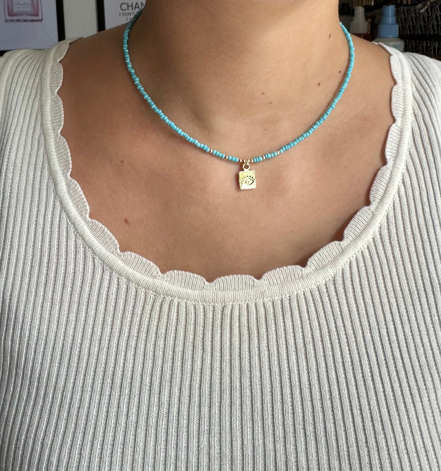 Perlenkette mit Blauen Perlen und Nazar Anhänger - 10187