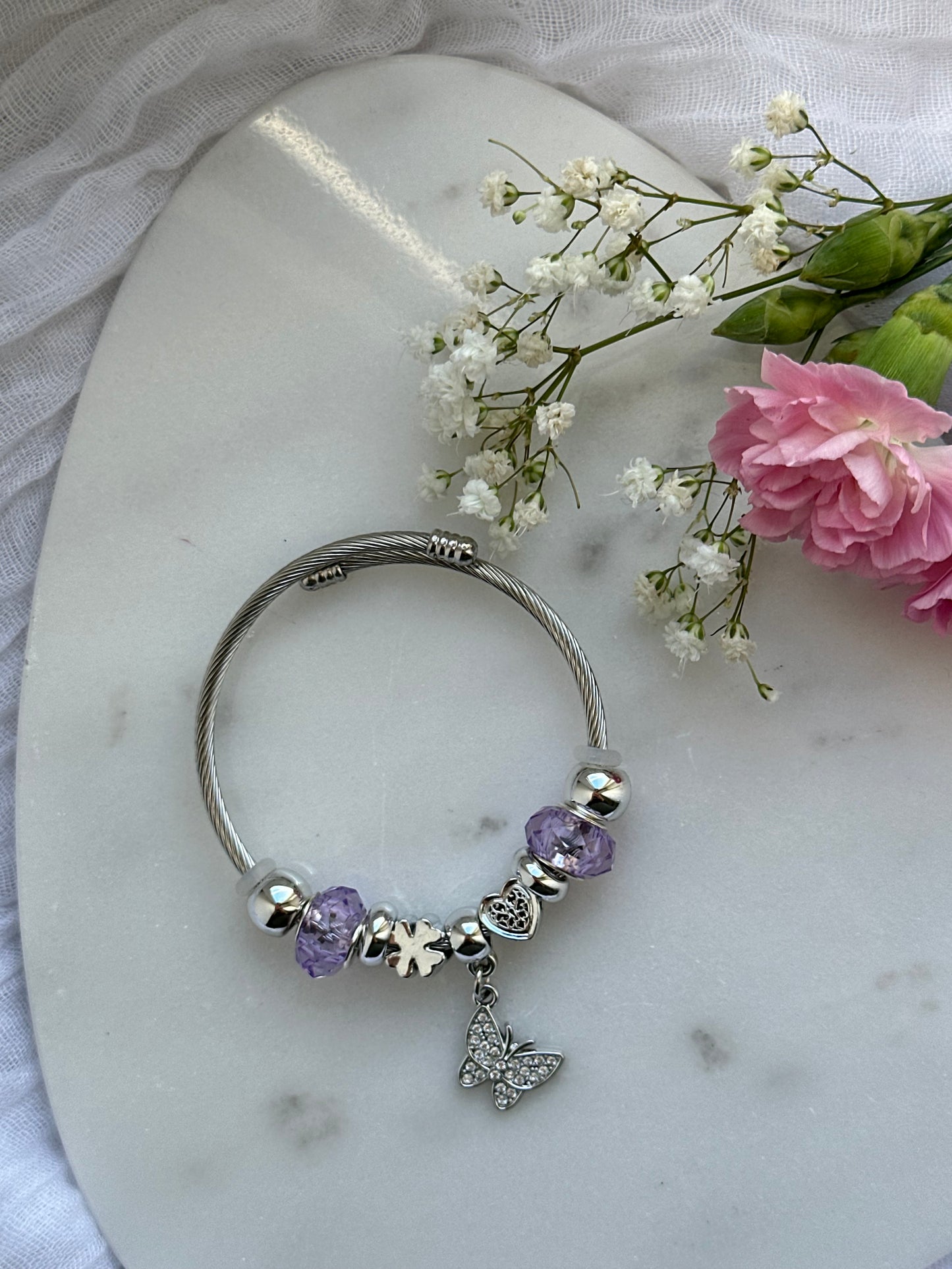 Charms Armband mit Silbernen Charms - Lila - 10616