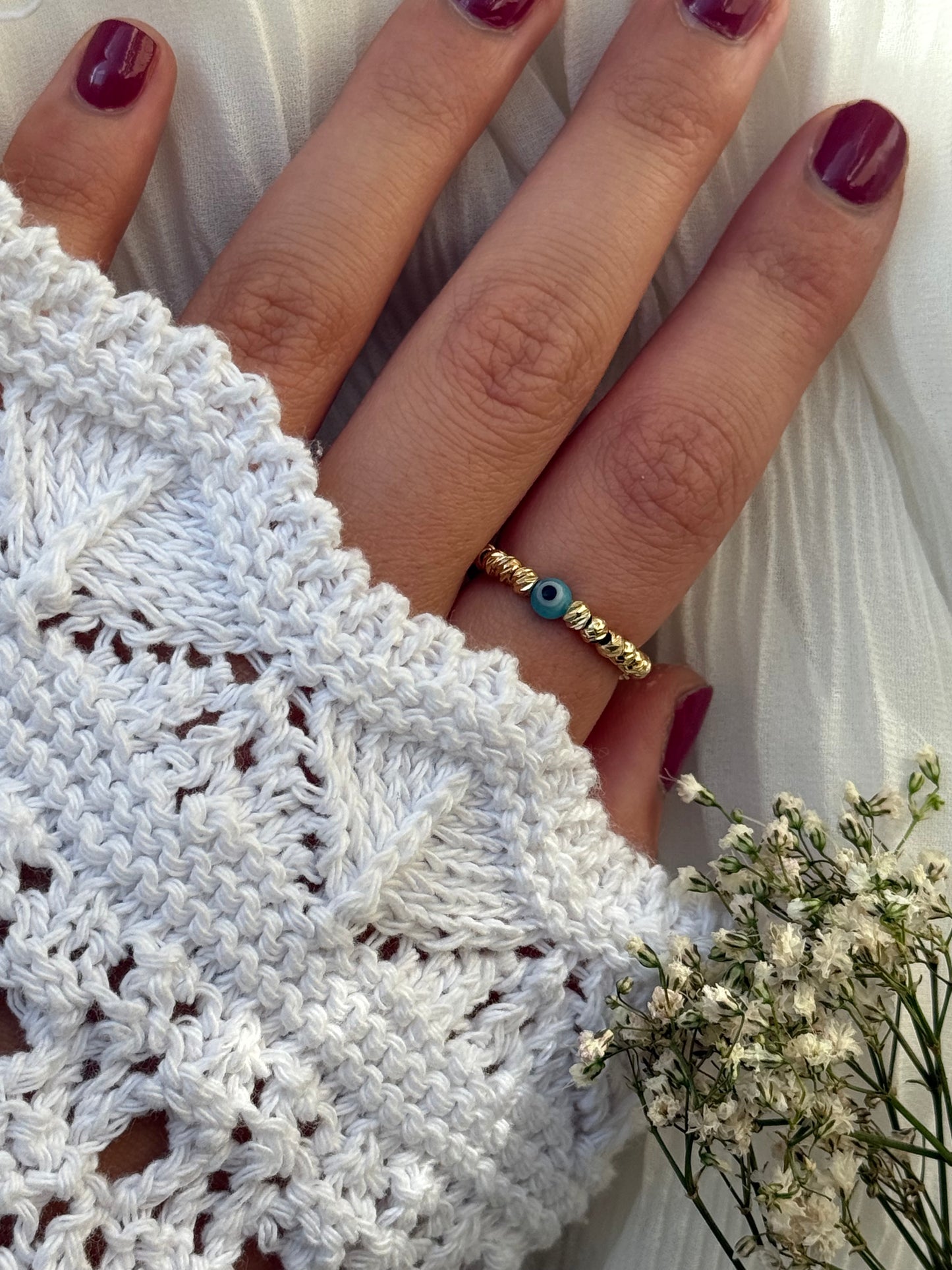 Perlenring mit Dorika Perlen + Nazar Perle - 11001