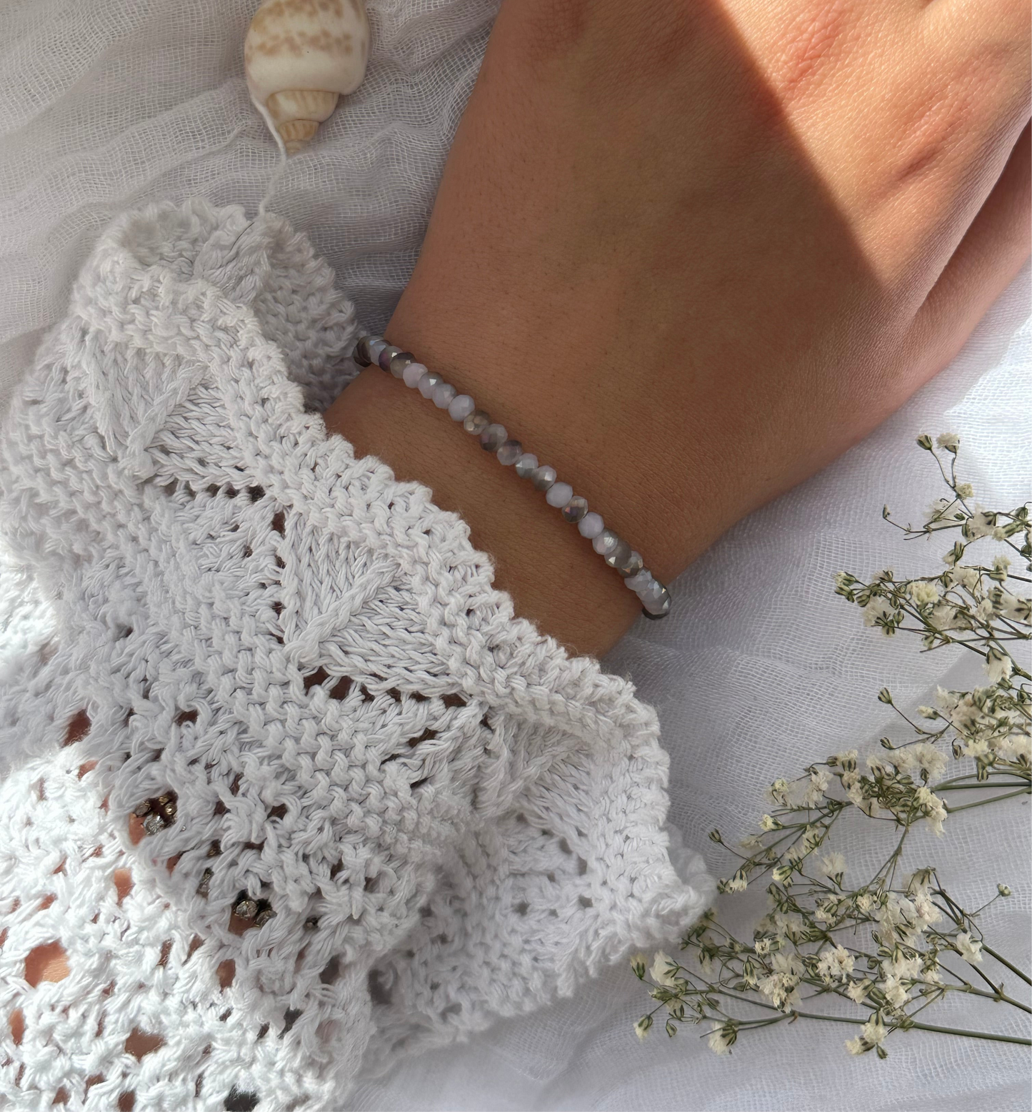 Perlenarmband mit Lila Kristallperlen - 10811