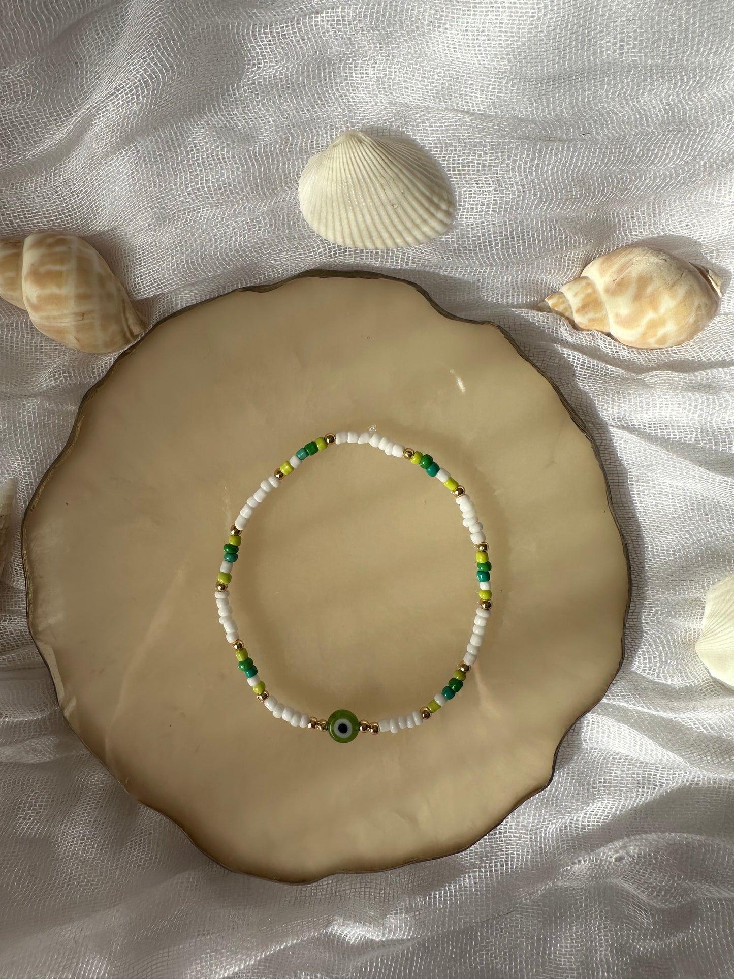 Buntes Grünes Nazar Perlenarmband - 10372