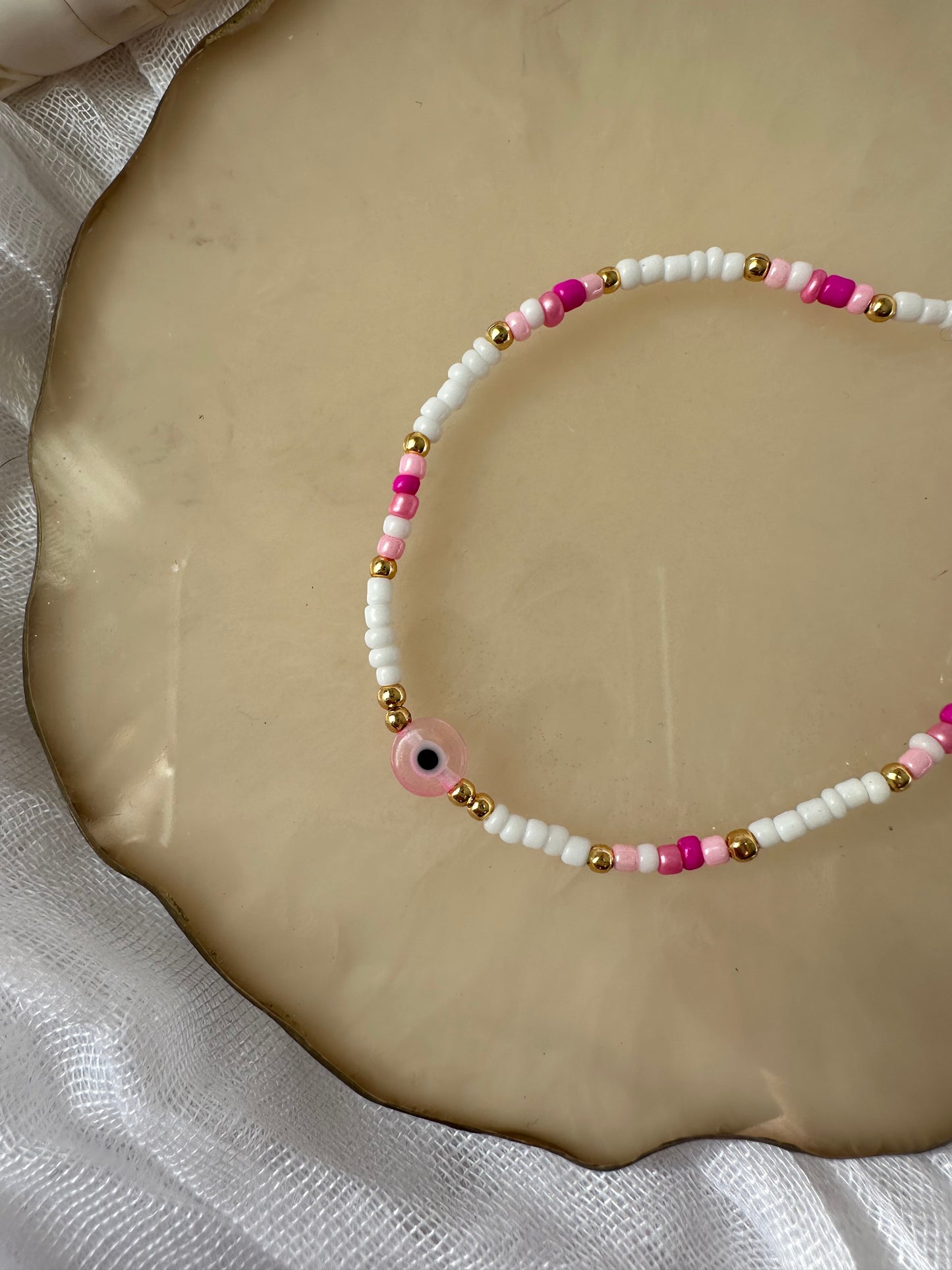 Buntes Perlenarmband mit Rosa Tönen und Nazar - 10440