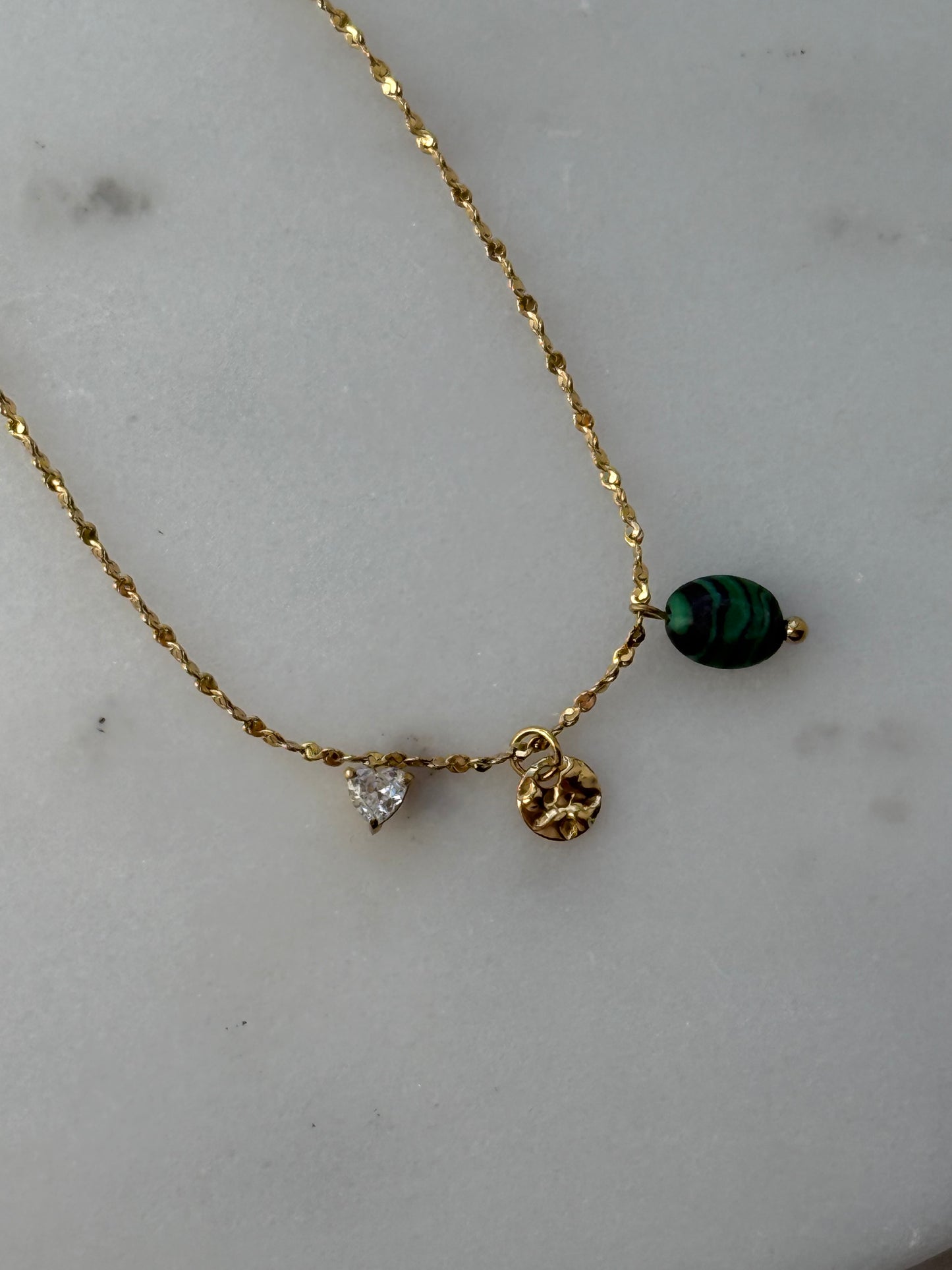 Goldenes Charms Edelstahl Armband Green Stone - 11101