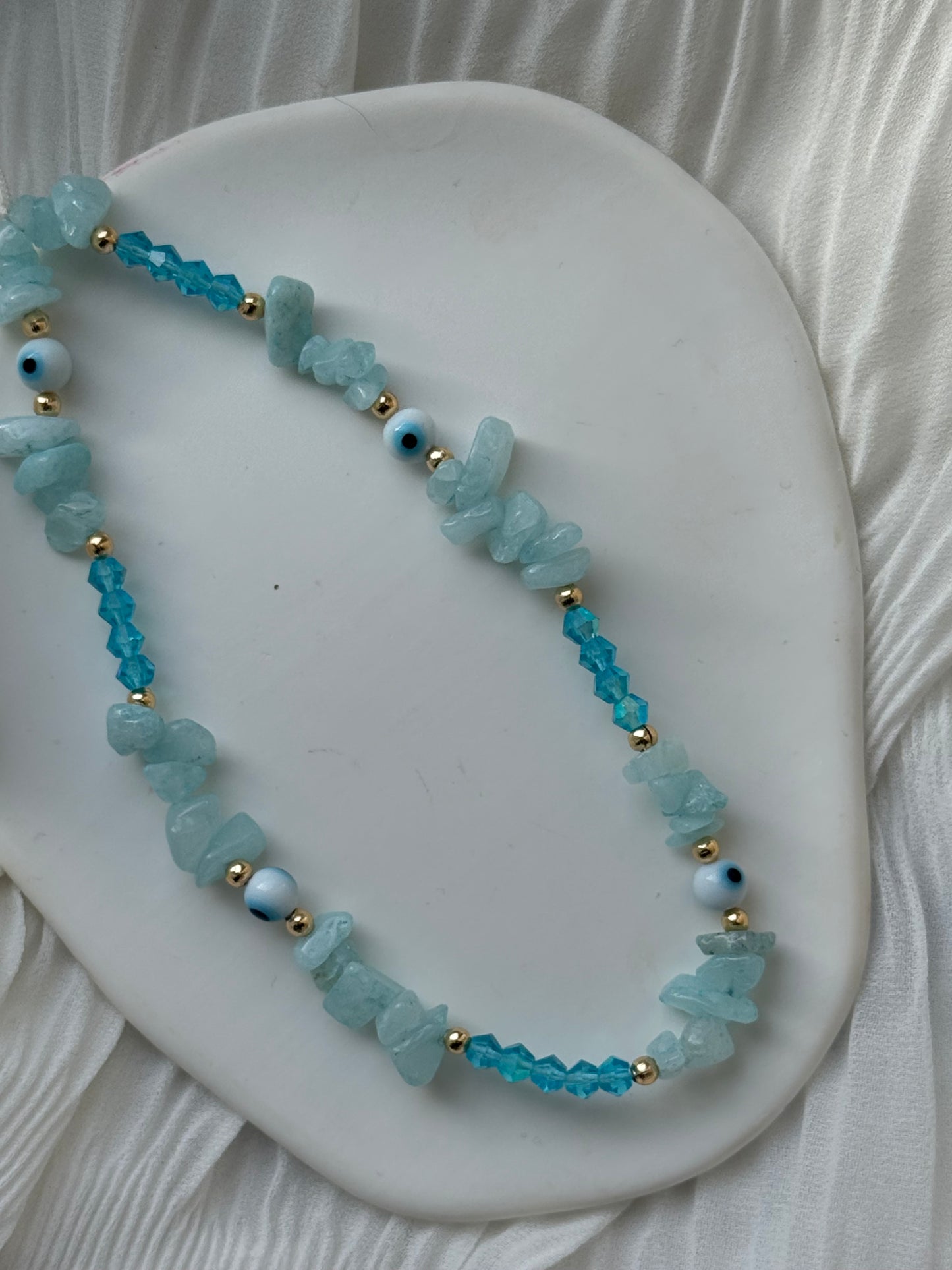 Handykette mit Blauen Perlen und Edelsteinen + Nazar Nazar Anhänger - 111227