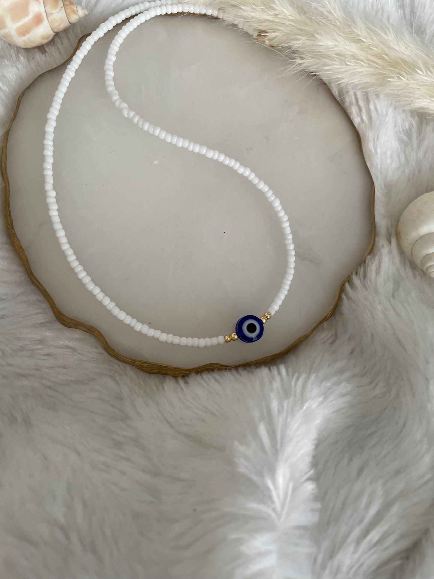 Perlenkette chocker weiß mit Nazar - 10206