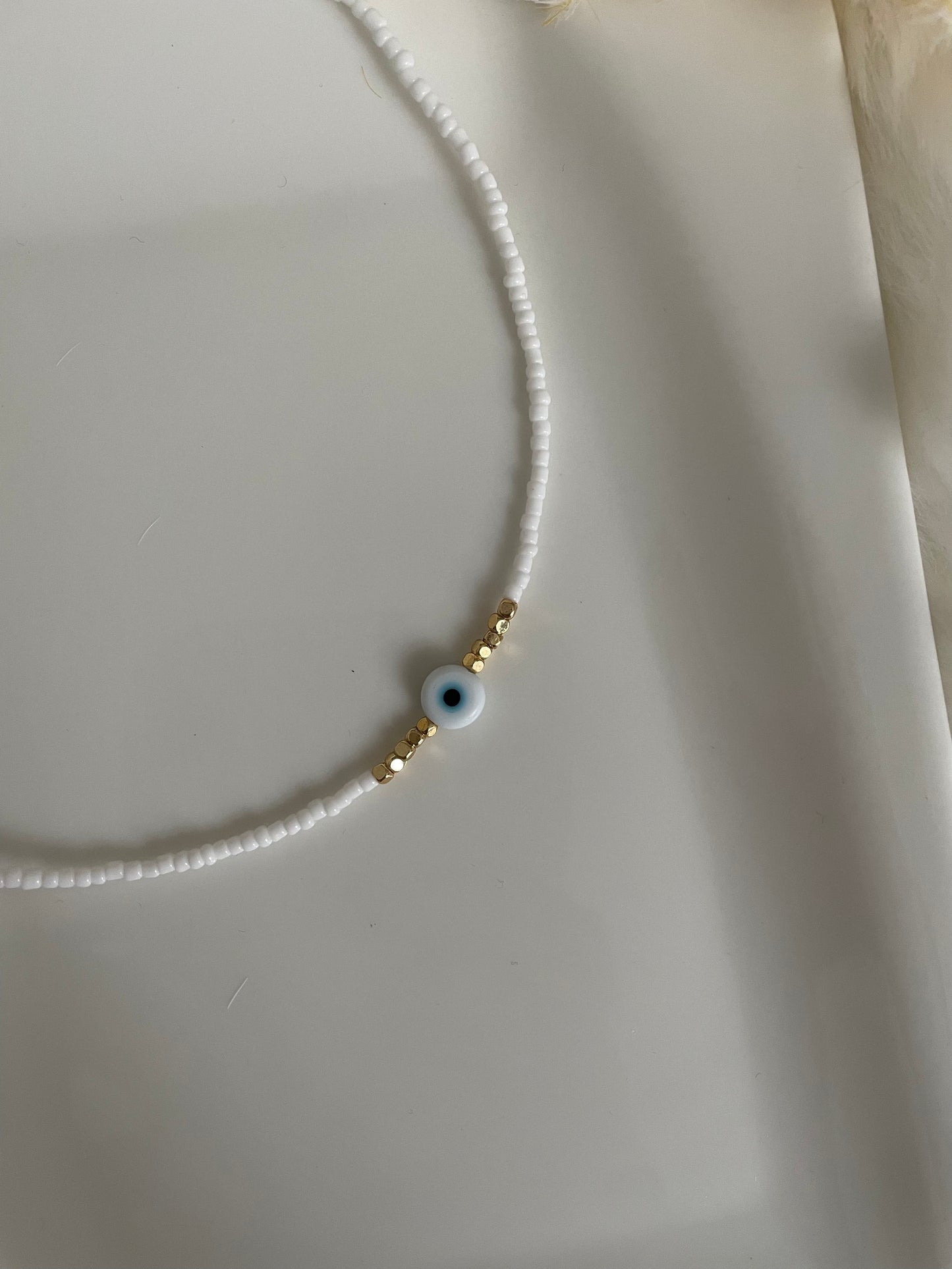 Perlenkette chocker weiß mit Nazar - 10211