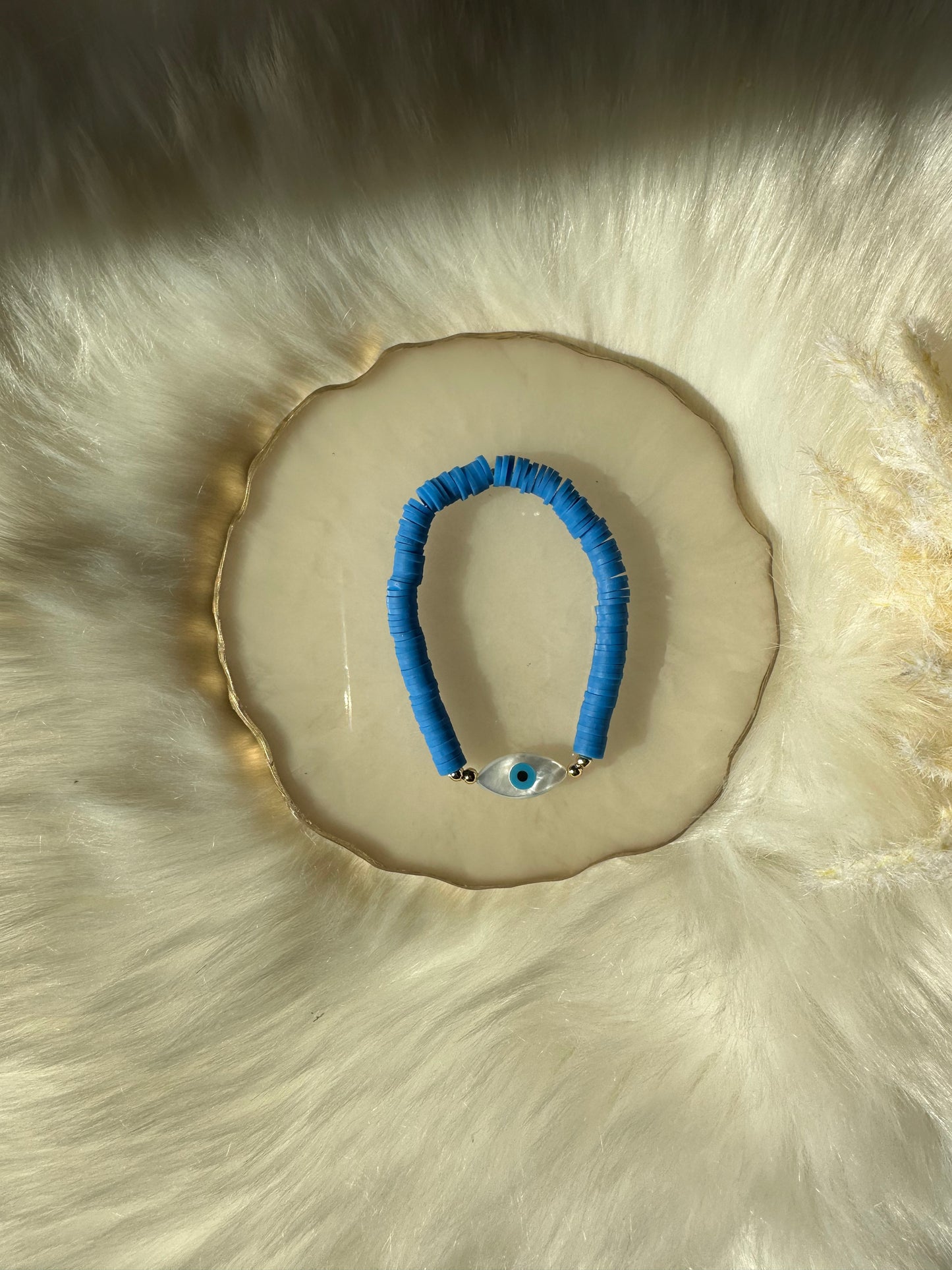 Fimo / Polymer Armband blau mit Ovalem Nazar - 10225