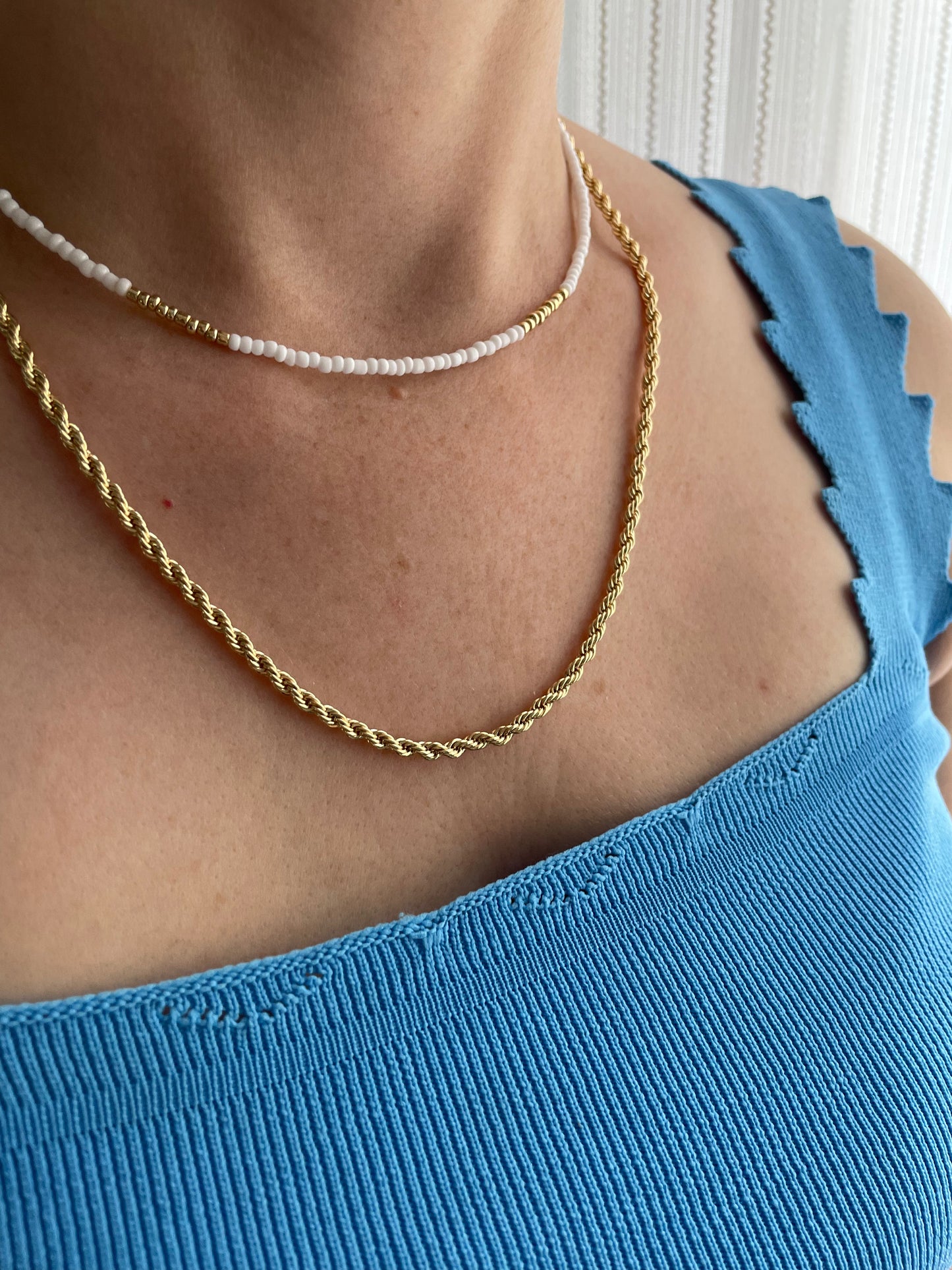 Perlenkette chocker weiß / Gold - 10176