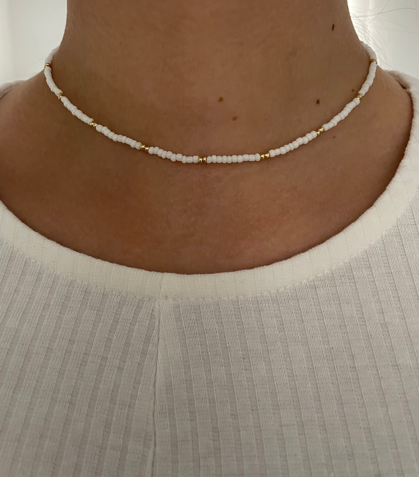 Perlenkette chocker weiß Gold - 10220