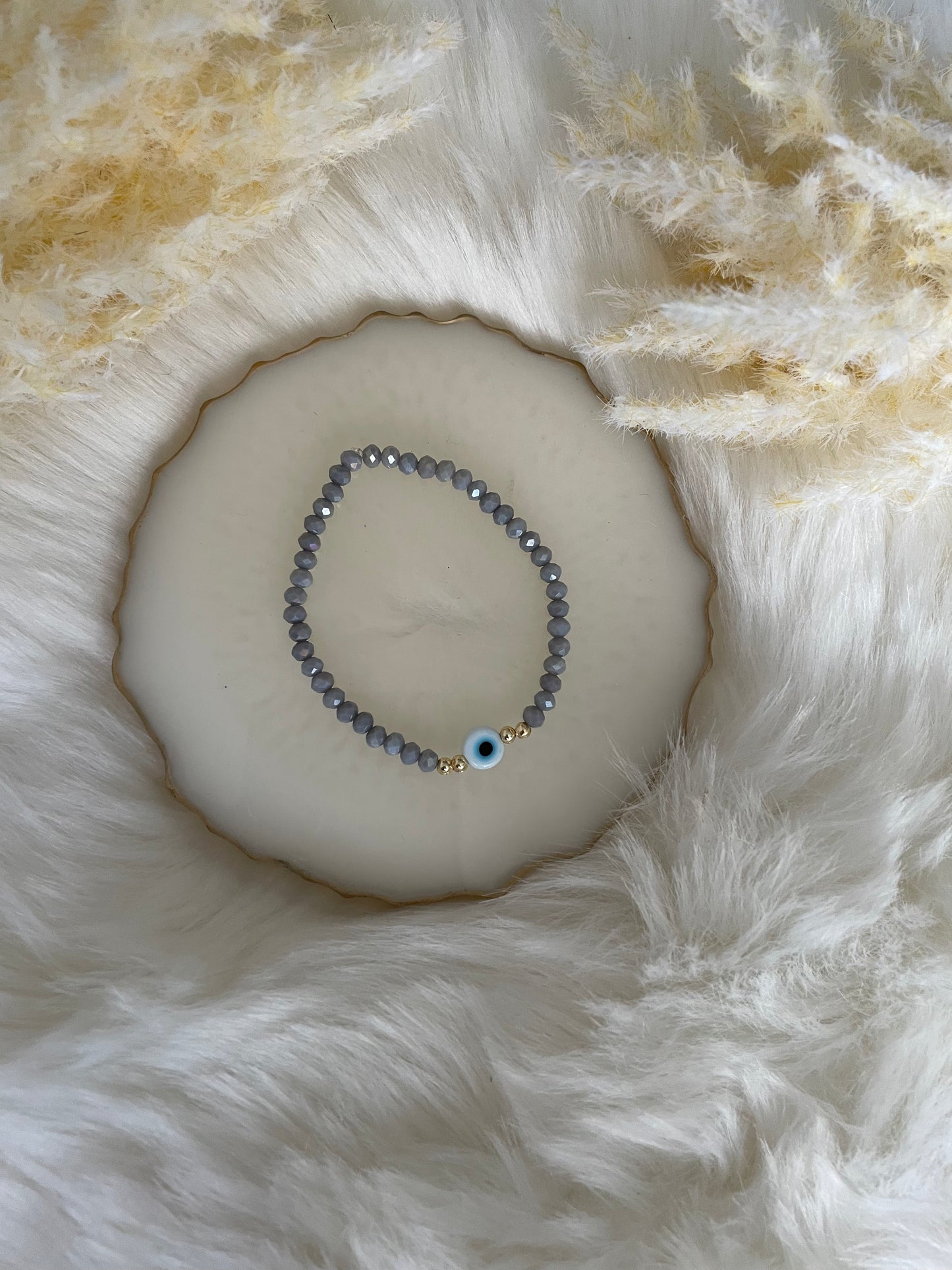 Perlenarmband Grau mit Nazar - 10432