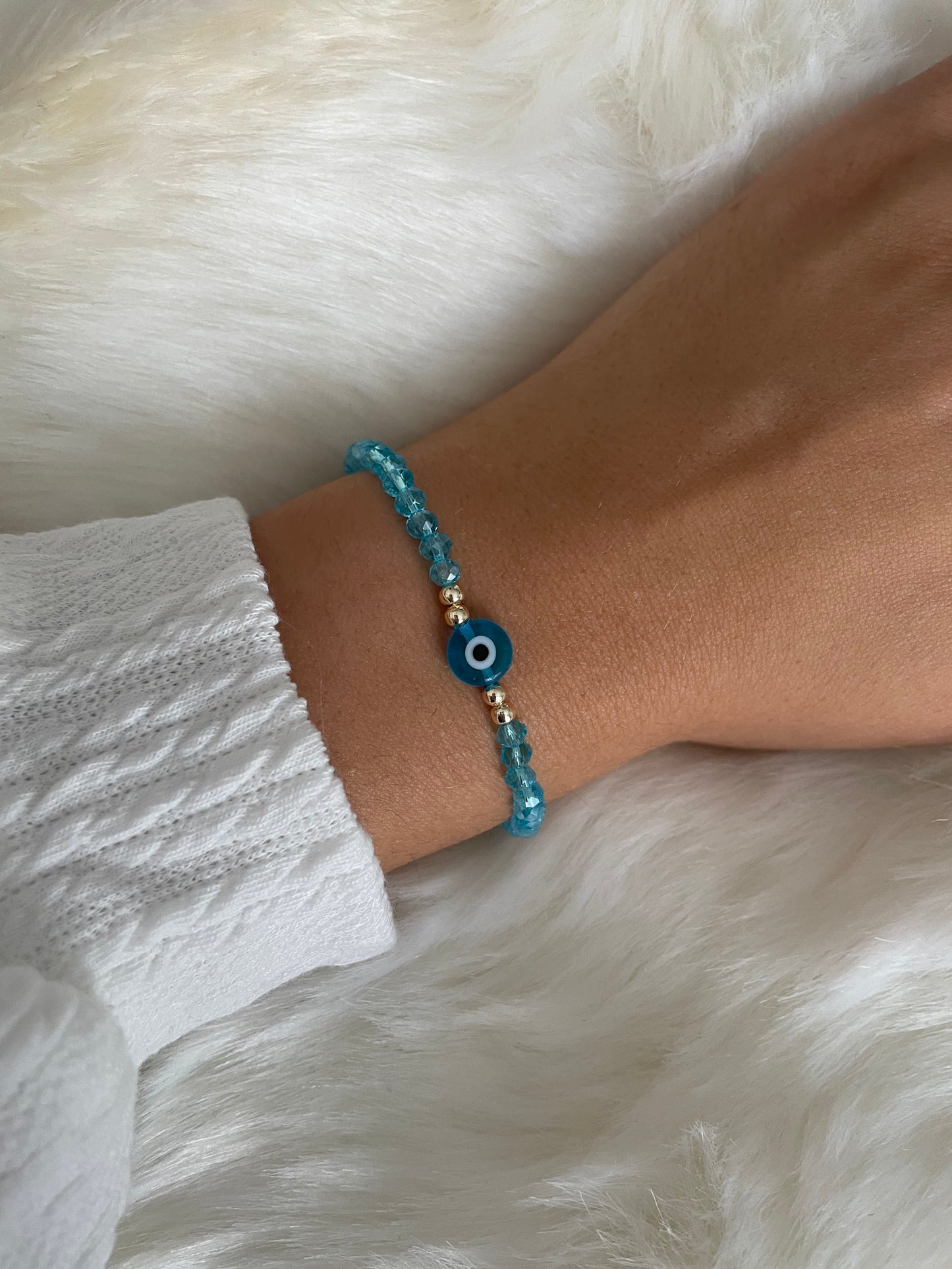 Perlenarmband hellblau mit Nazar - 10289