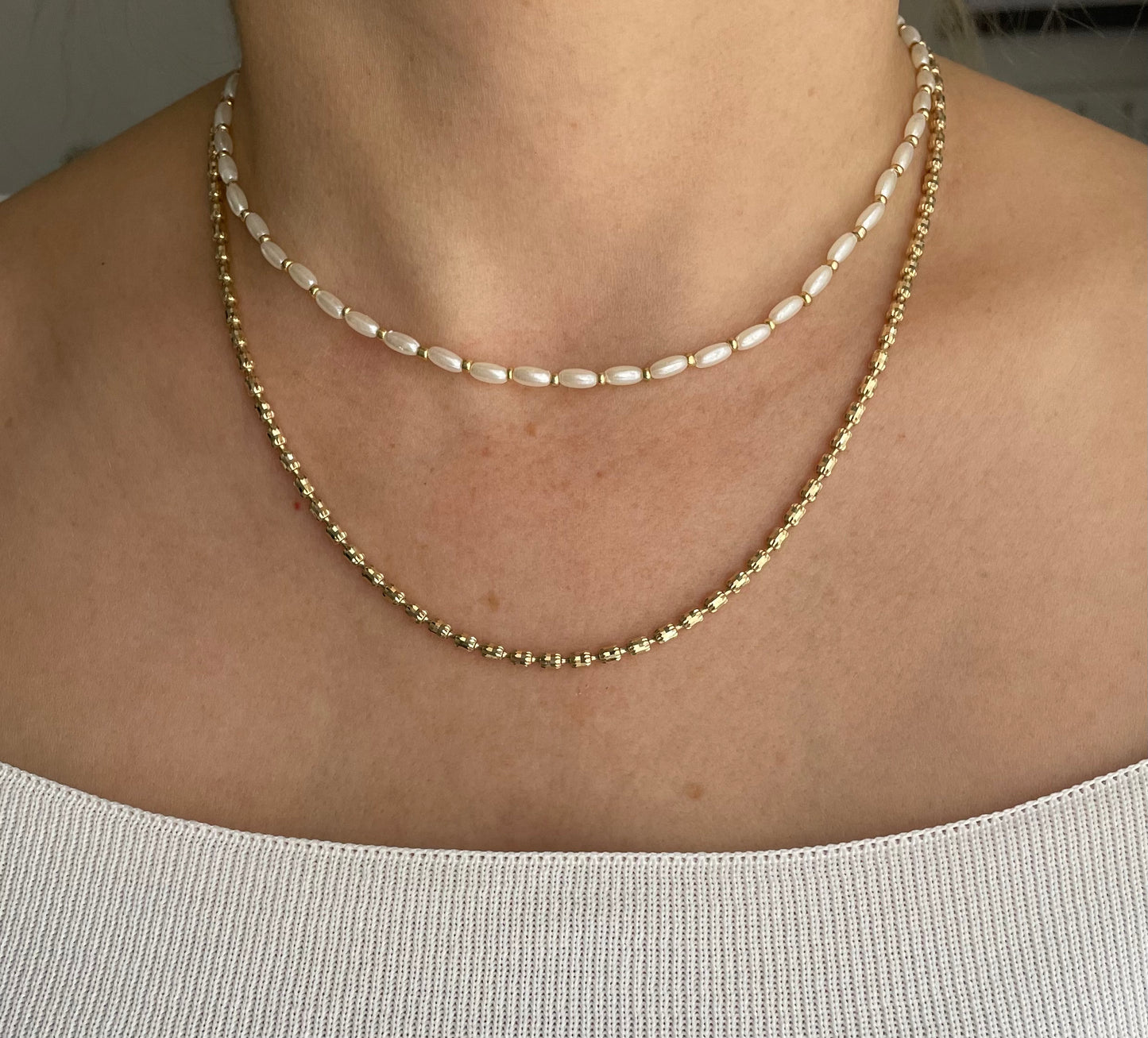 Perlenkette chocker Weiß / Gold - 10218