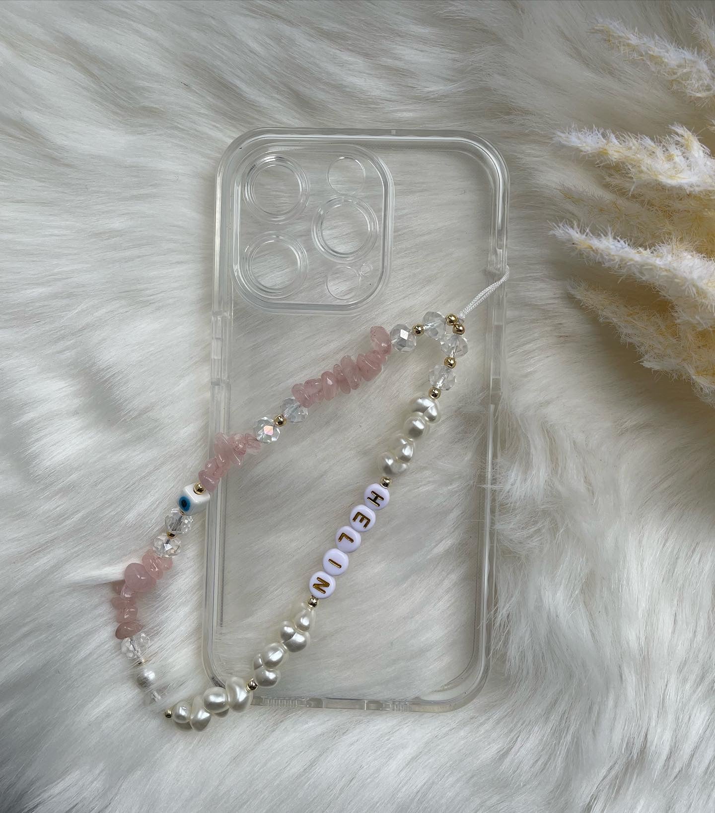 Handykette mit Rosa Edelsteinen und Anhängern - 10082