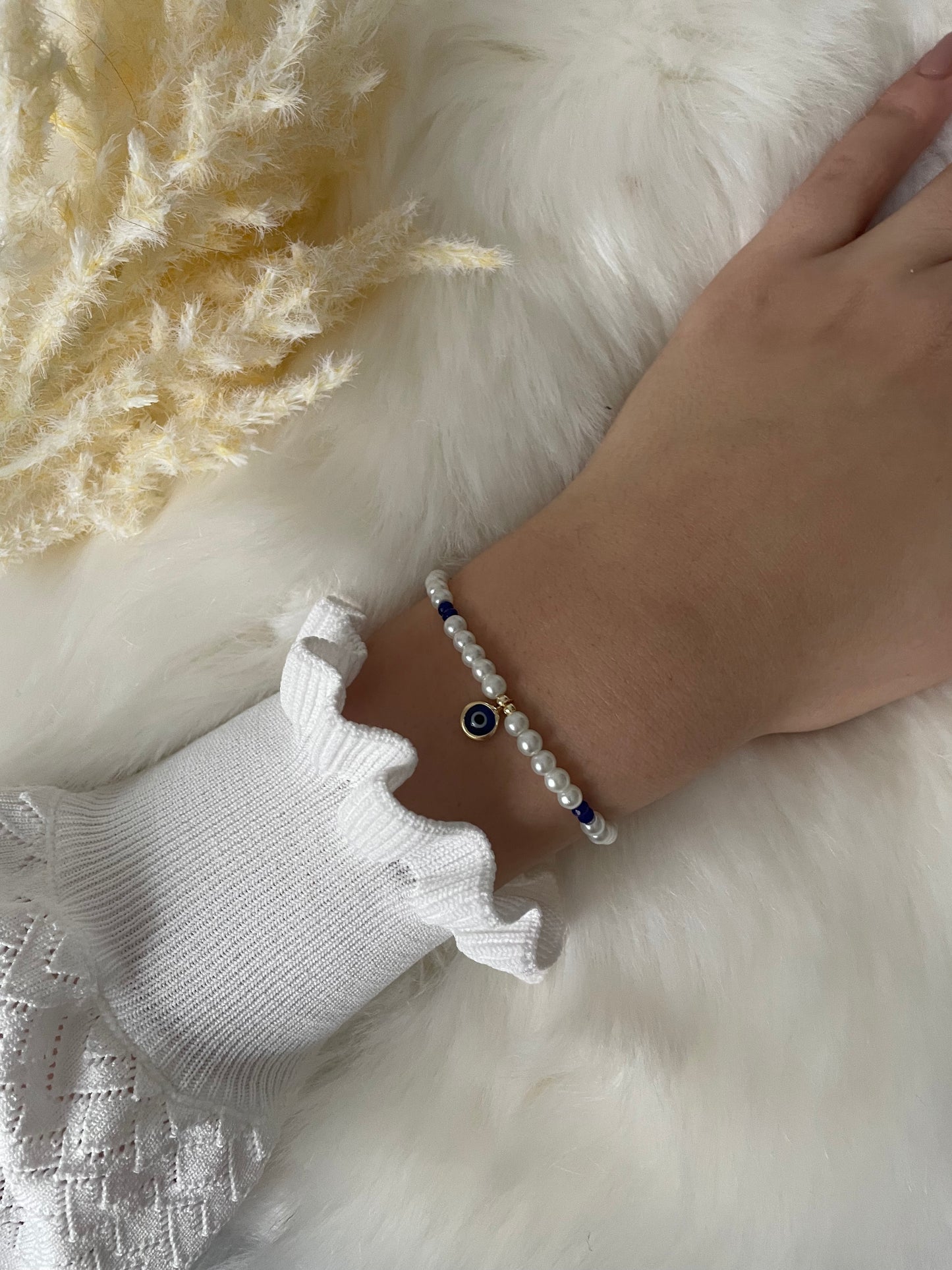 Perlenarmband weiß mit Nazar - 10408