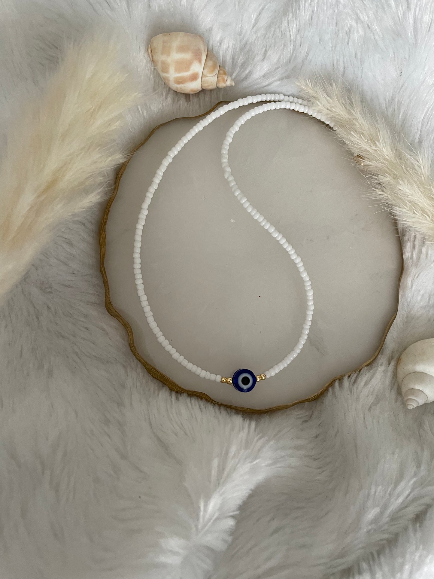 Perlenkette chocker weiß mit Nazar - 10206