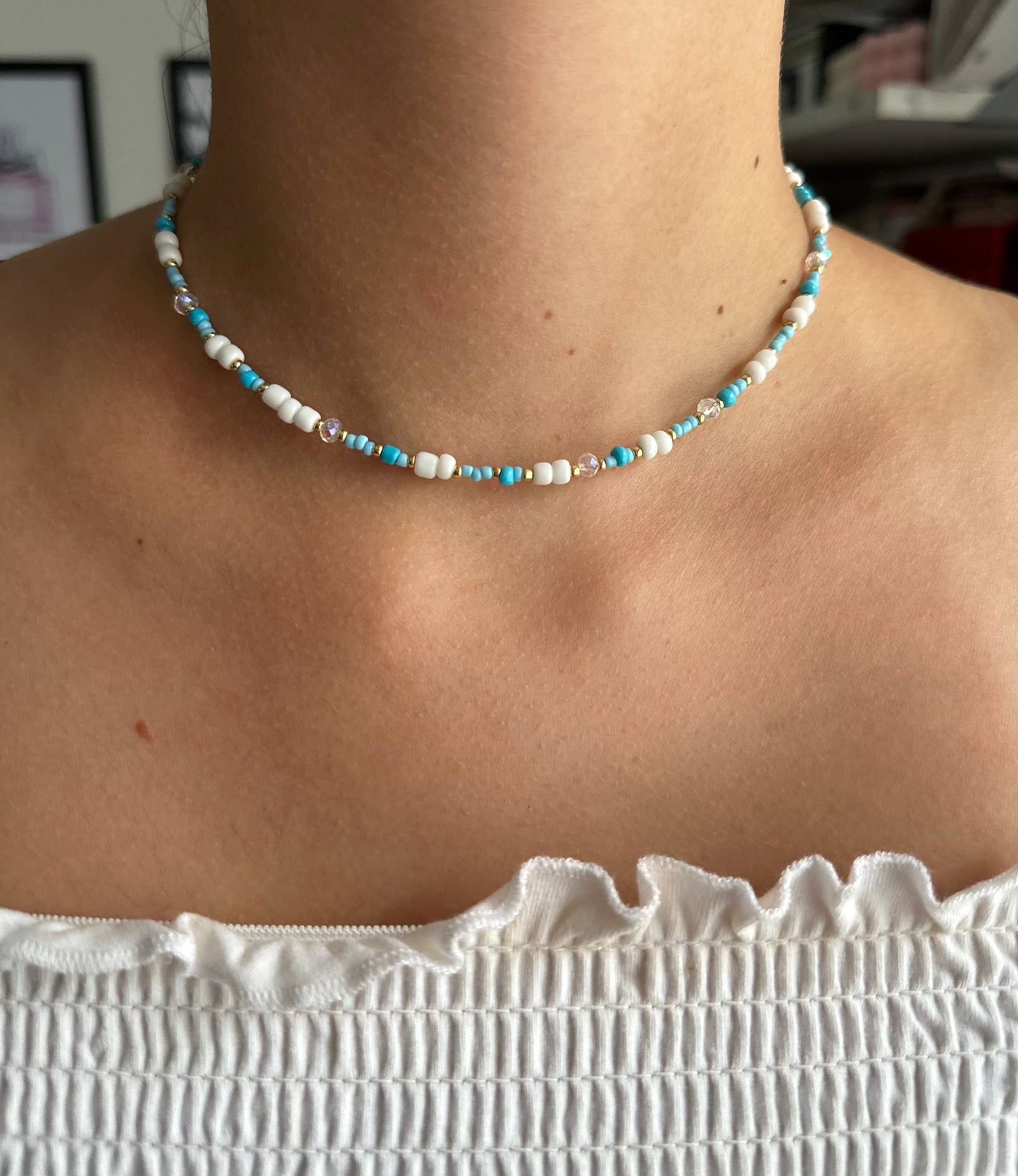 Bunte Perlenkette in Blau Tönen - 10178