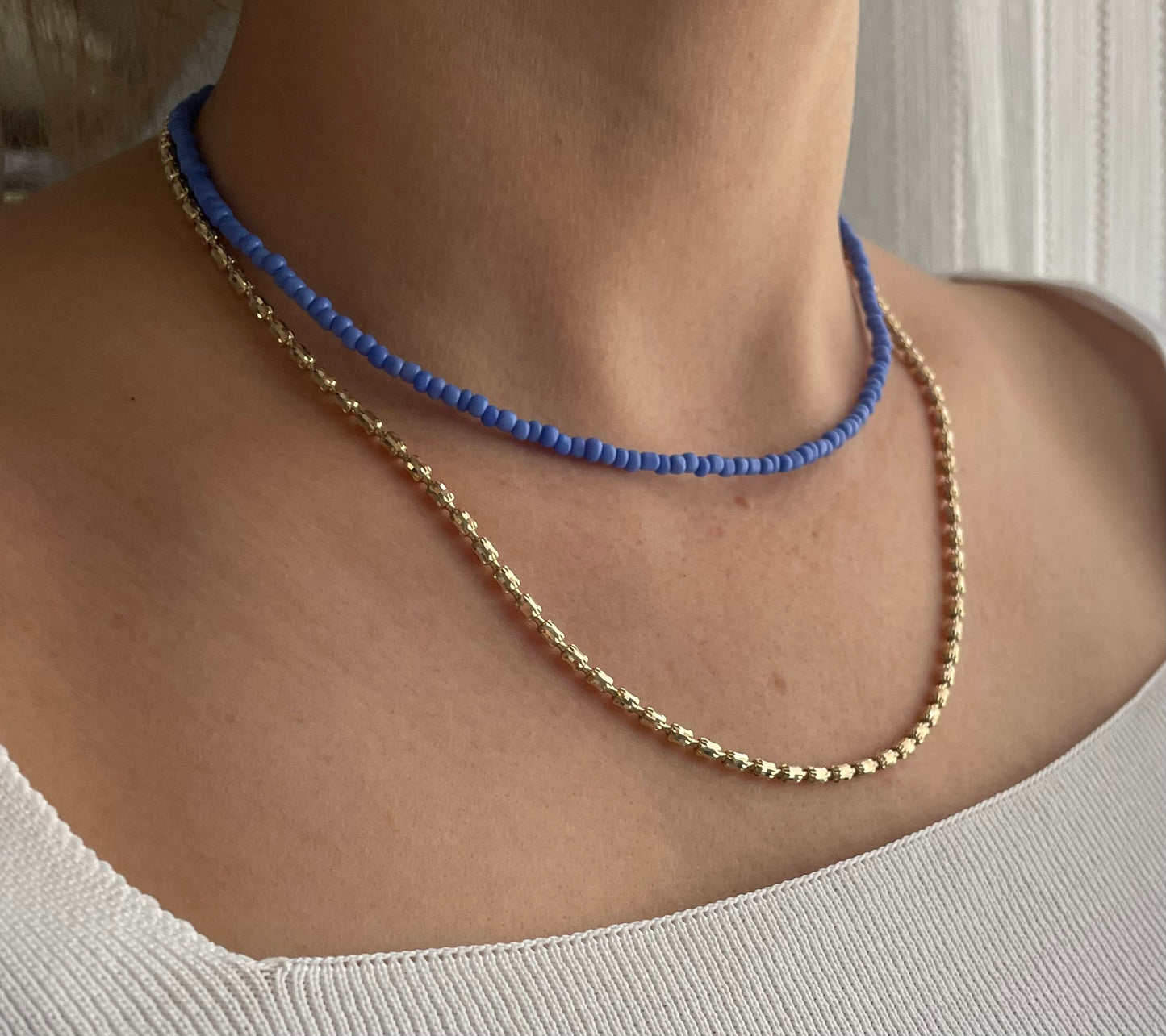 Perlenkette chocker Perlen blau - 10147