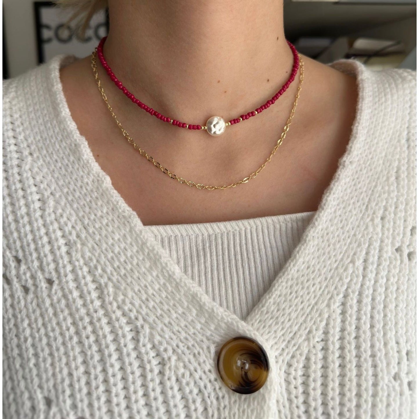 Perlenkette chocker mit weißer Perle - 10103