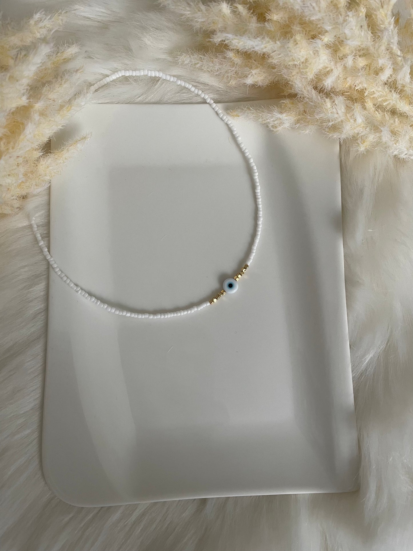 Perlenkette chocker weiß mit Nazar - 10211