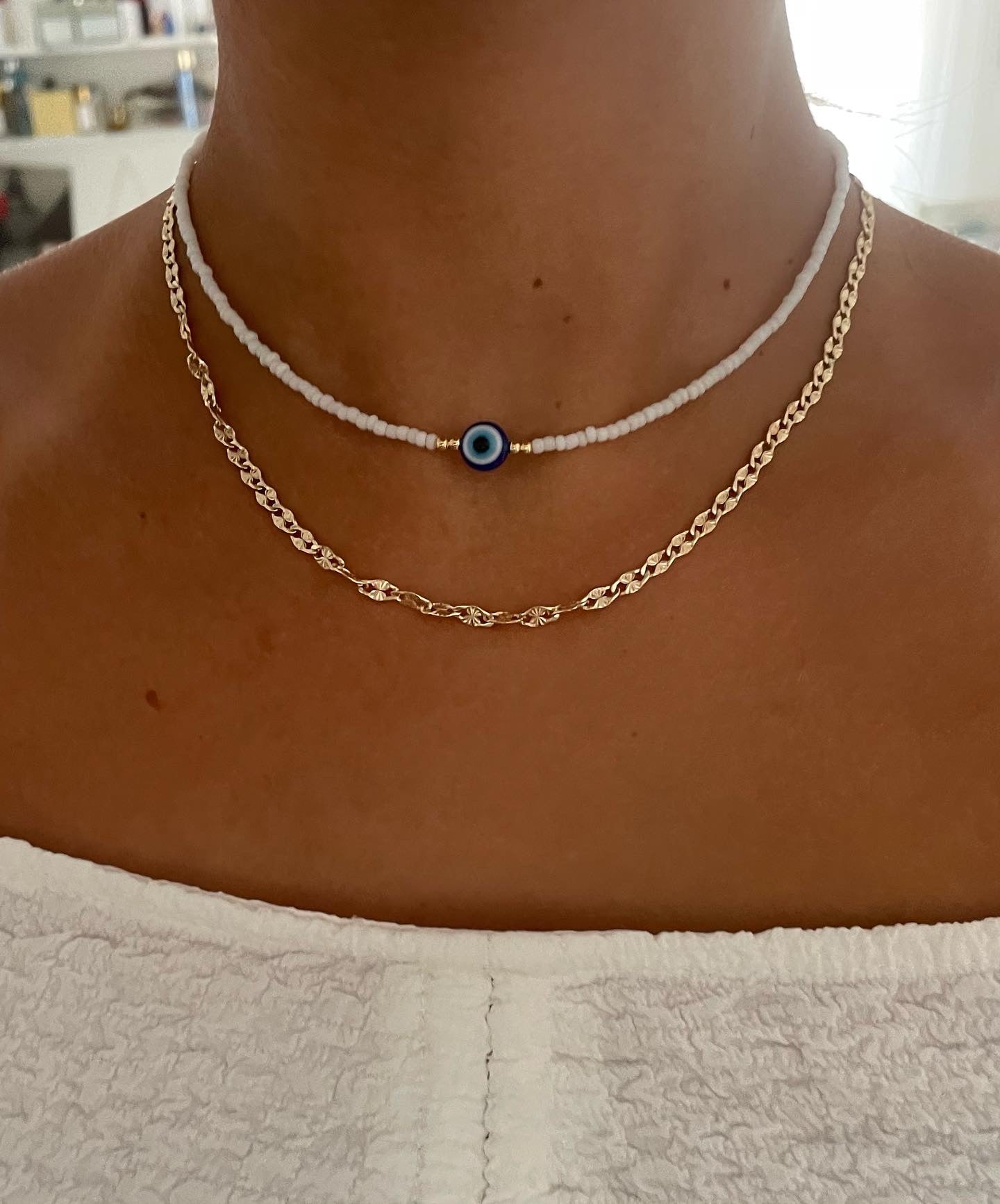 Perlenkette chocker weiß mit Nazar - 10172