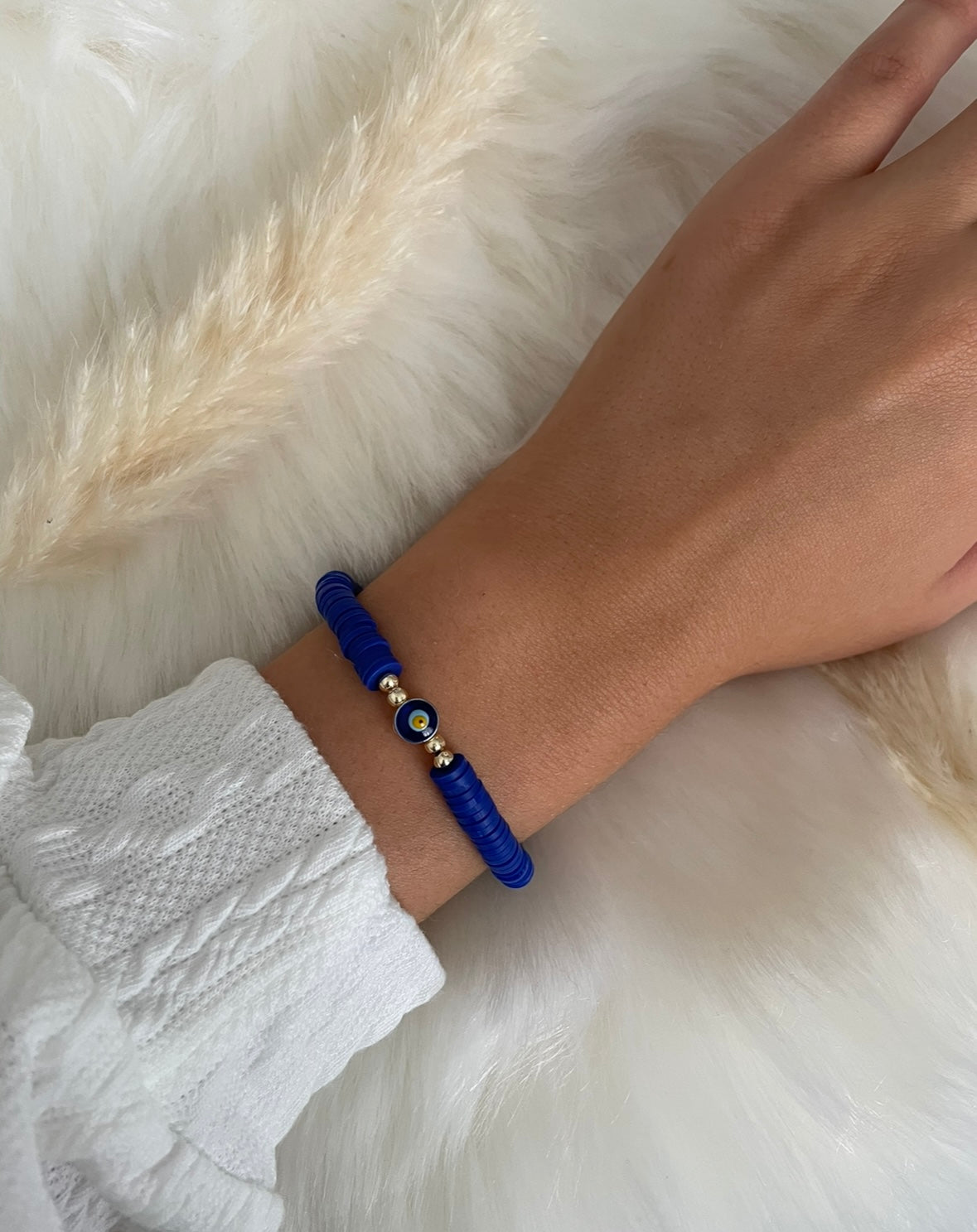 Fimo / Polymer Armband Dunkelblau mit Nazar - 10294
