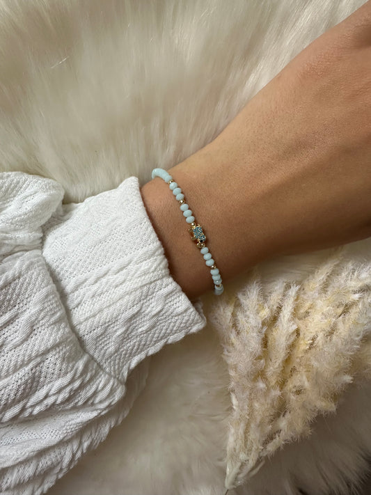 Perlenarmband mit Türkisen Kristallperlen und Elefanten Anhänger - 10230