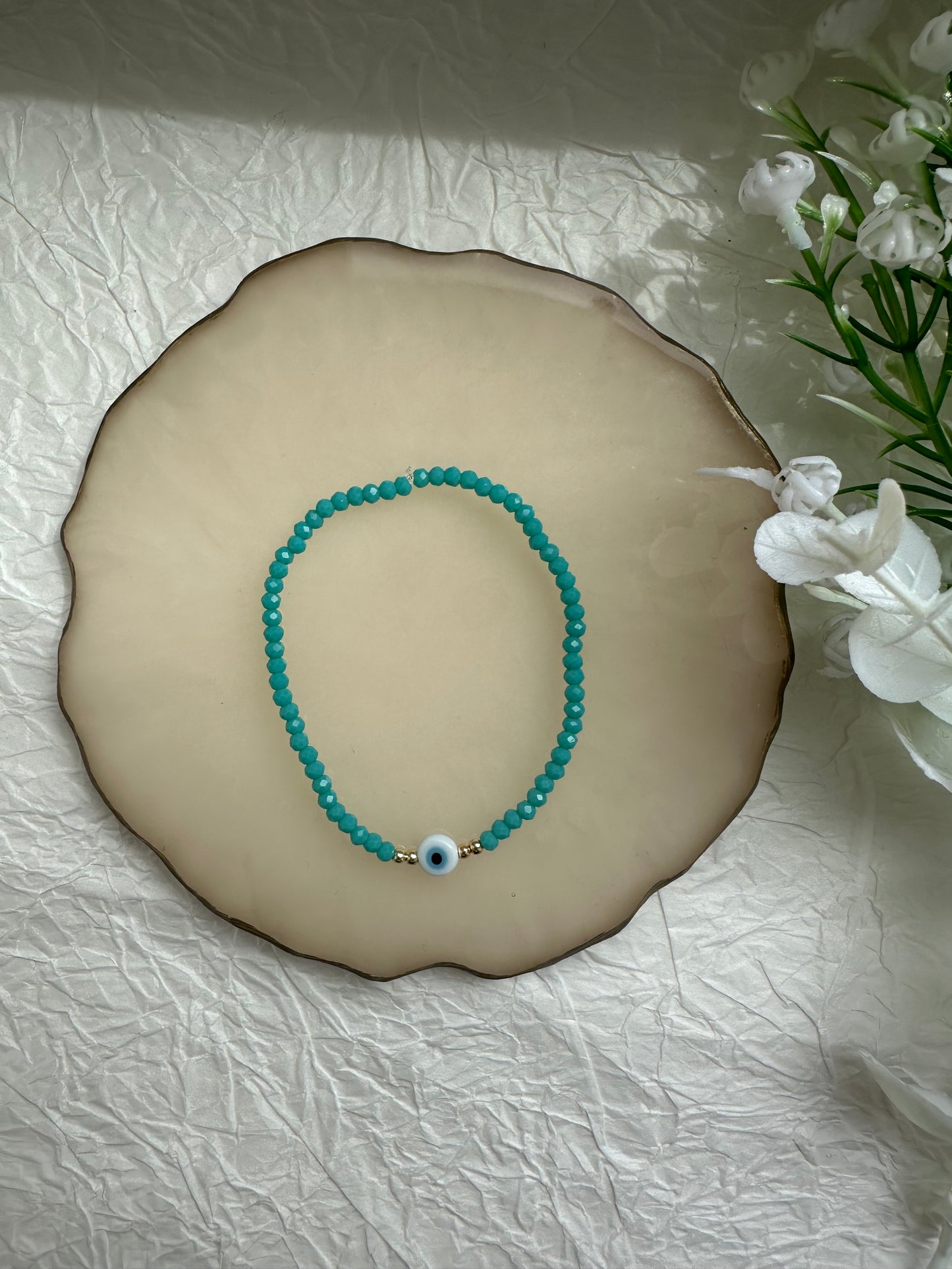 Perlenarmband mit Türkisen Perlen und einer Nazar Perle - 10240